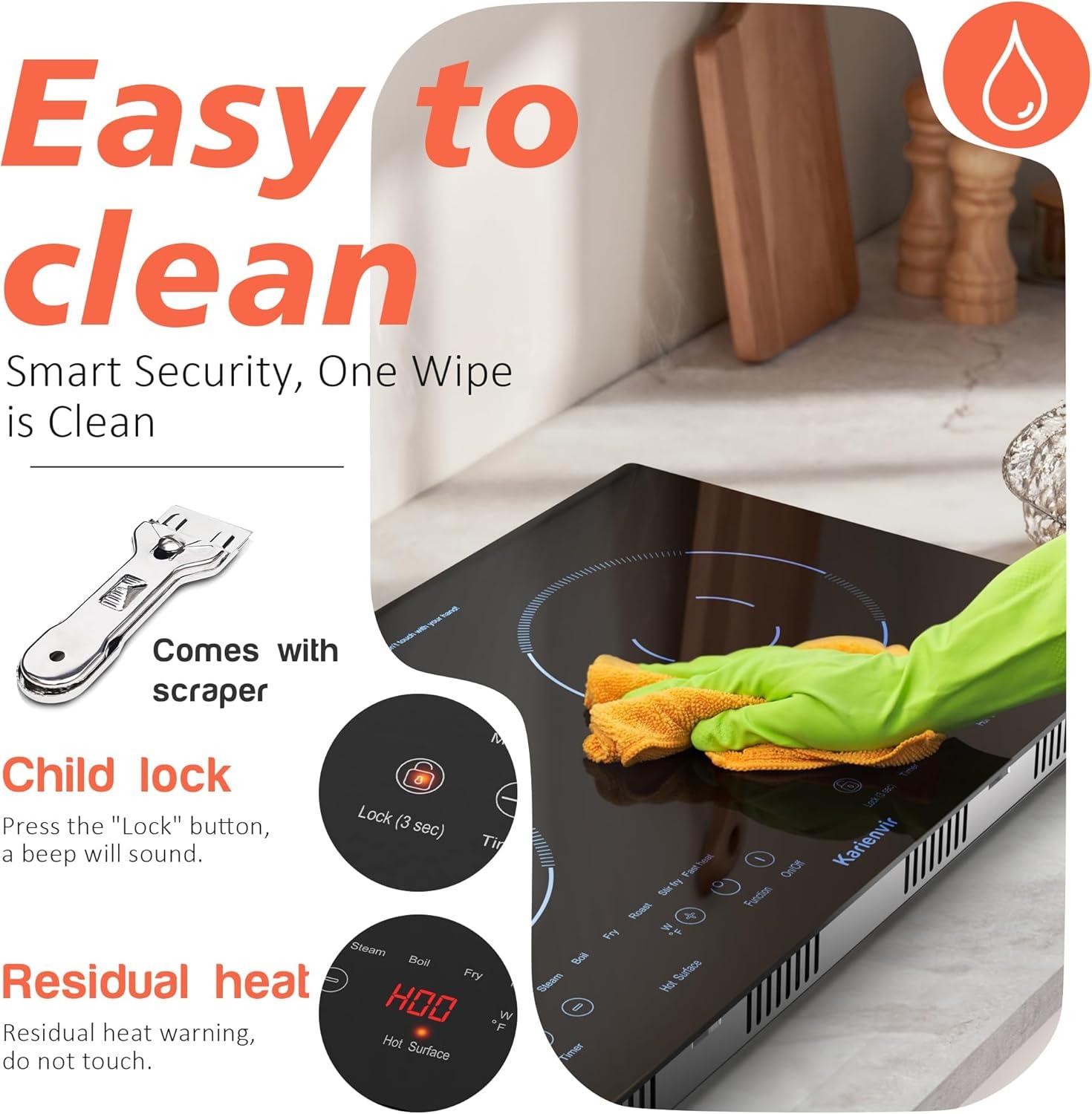 image2 Burner Electric Cooktop 110v 24 Inch Electric Stove Countertop ampamp Builtin Plugin Electrics Cooktop 8 Power Levels ampamp 8 Functions Touch Control Safety Lock Timer 2000W Karienvir24 inch blue 2 burner