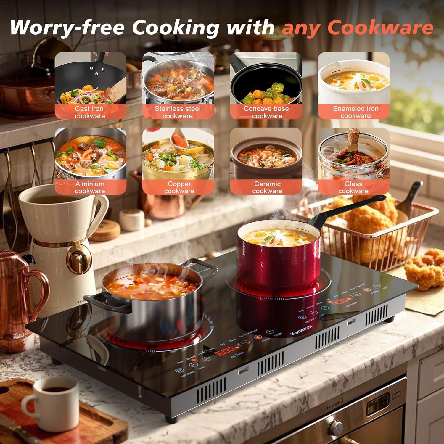 image2 Burner Electric Cooktop 110v 24 Inch Electric Stove Countertop ampamp Builtin Plugin Electrics Cooktop 8 Power Levels ampamp 8 Functions Touch Control Safety Lock Timer 2000W Karienvir24 inch blue 2 burner