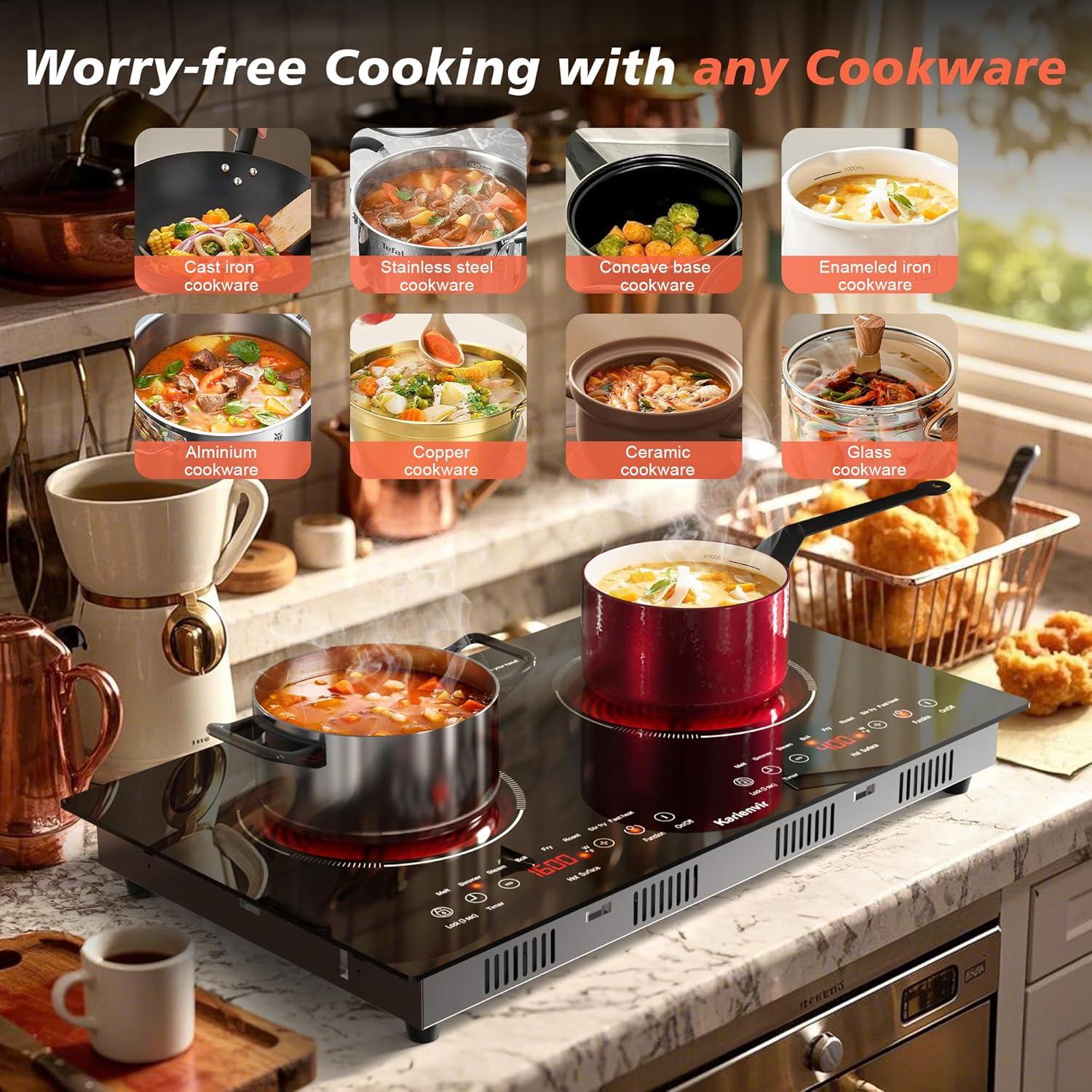 image2 Burner Electric Cooktop 110v 24 Inch Electric Stove Countertop ampamp Builtin Plugin Electrics Cooktop 8 Power Levels ampamp 8 Functions Touch Control Safety Lock Timer 2000W Karienvir24 inch black 2 burner