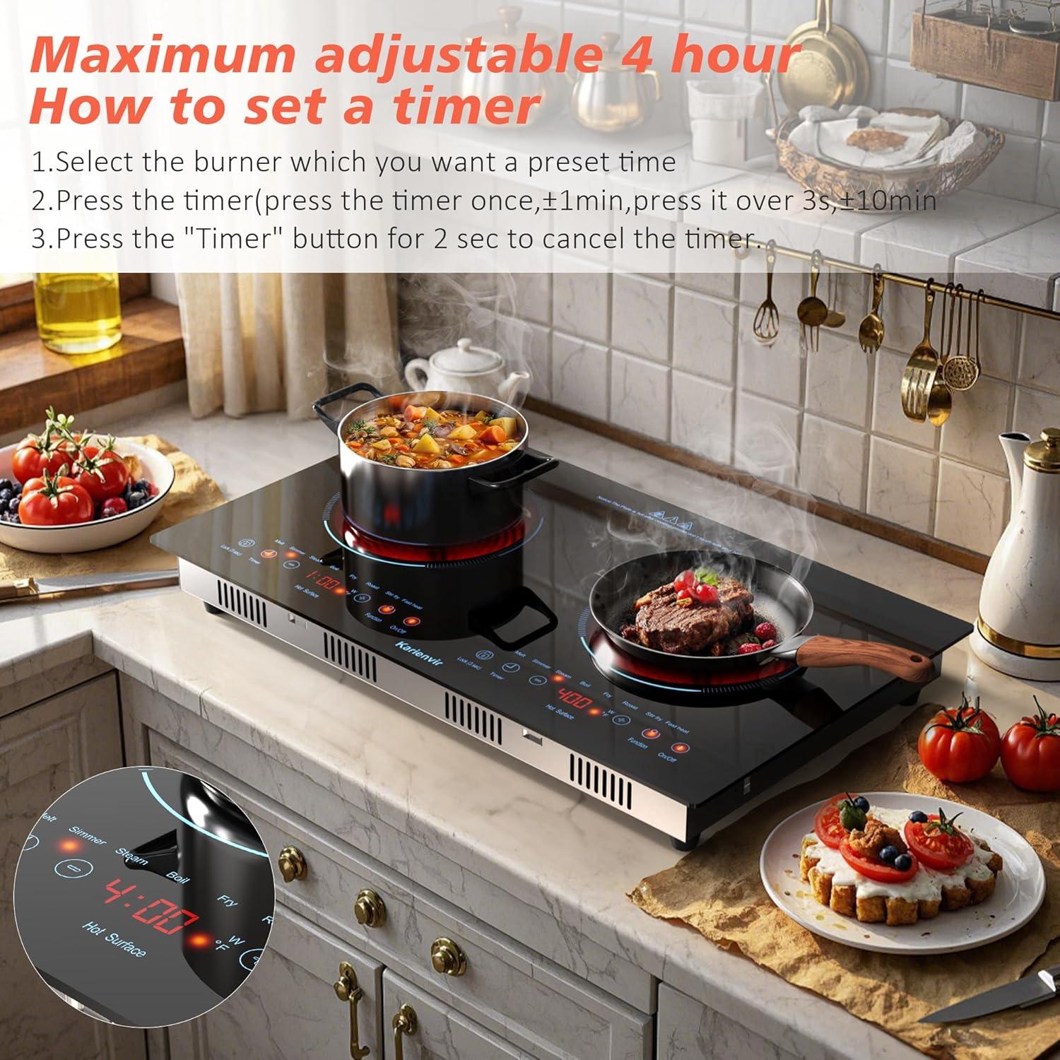 image2 Burner Electric Cooktop 110v 24 Inch Electric Stove Countertop ampamp Builtin Plugin Electrics Cooktop 8 Power Levels ampamp 8 Functions Touch Control Safety Lock Timer 2000W Karienvir24 inch blue 2 burner
