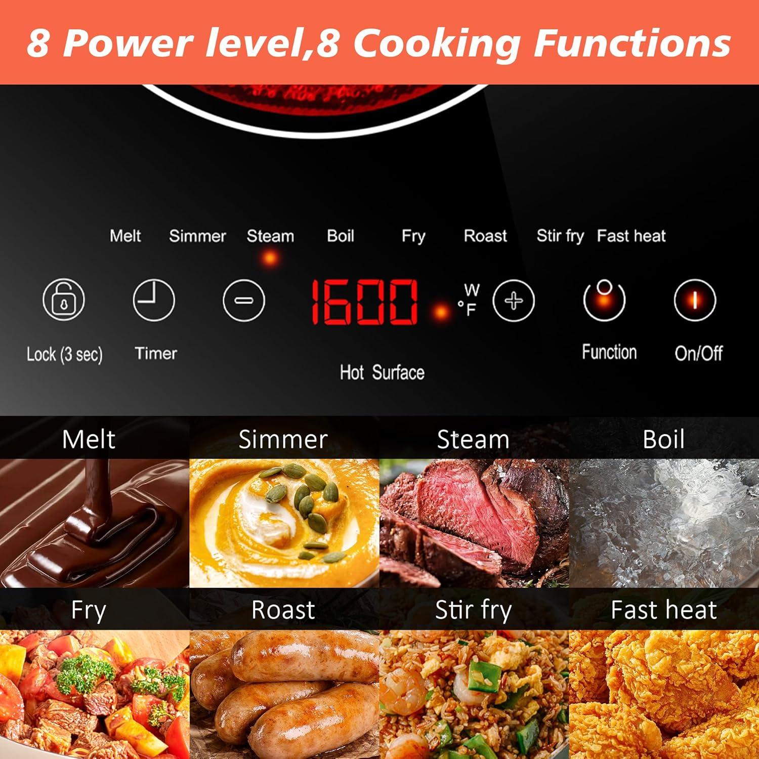 image2 Burner Electric Cooktop 110v 24 Inch Electric Stove Countertop ampamp Builtin Plugin Electrics Cooktop 8 Power Levels ampamp 8 Functions Touch Control Safety Lock Timer 2000W Karienvir24 inch black 2 burner