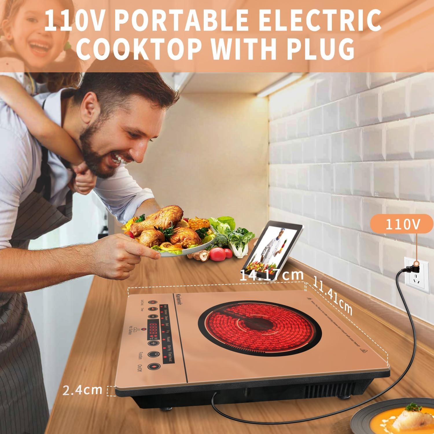 image2 Burner Electric Cooktop 110v 24 Inch Electric Stove Countertop ampamp Builtin Plugin Electrics Cooktop 8 Power Levels ampamp 8 Functions Touch Control Safety Lock Timer 2000W Karienvirsingle burner orange