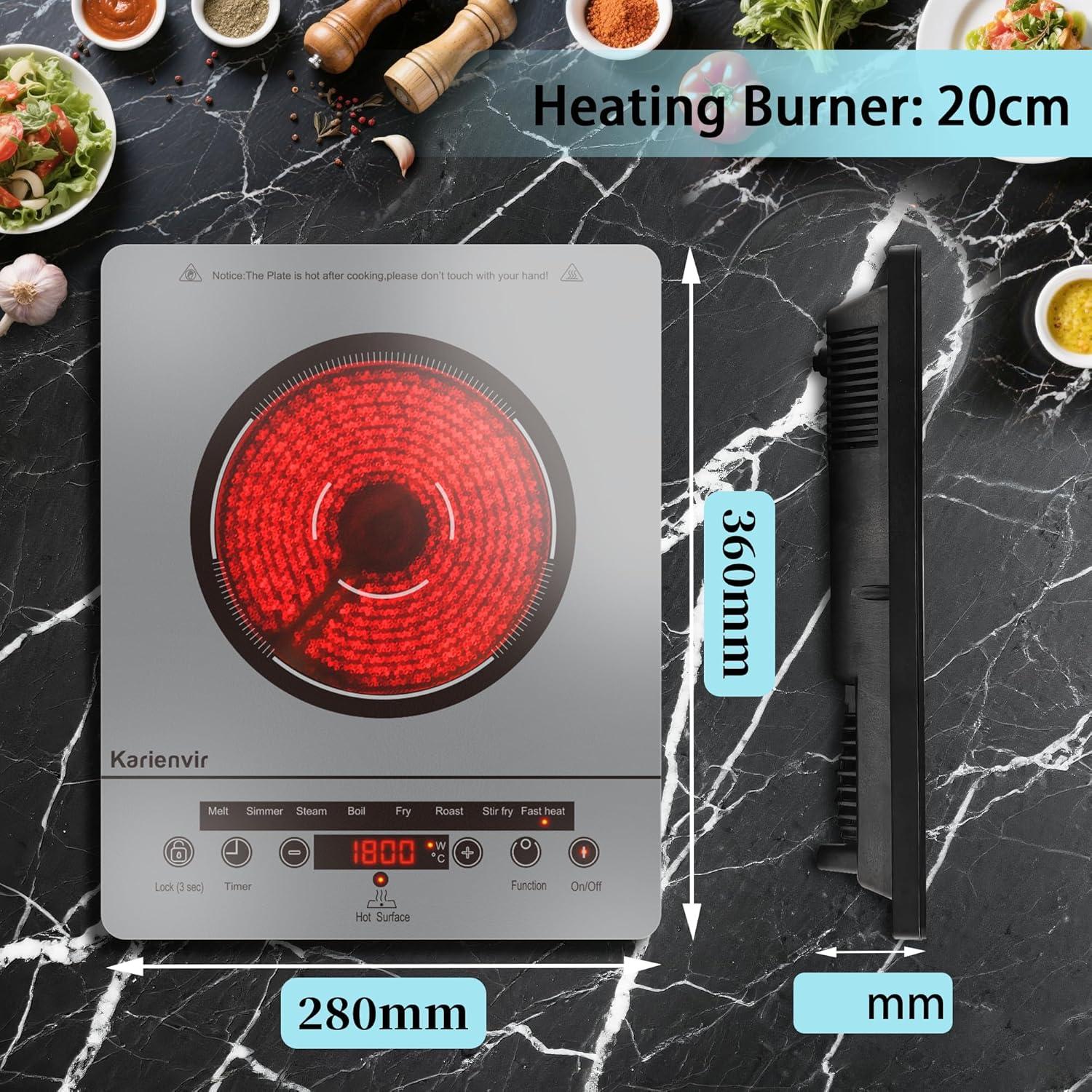 image2 Burner Electric Cooktop 110v 24 Inch Electric Stove Countertop ampamp Builtin Plugin Electrics Cooktop 8 Power Levels ampamp 8 Functions Touch Control Safety Lock Timer 2000W Karienvirsingle burner grey