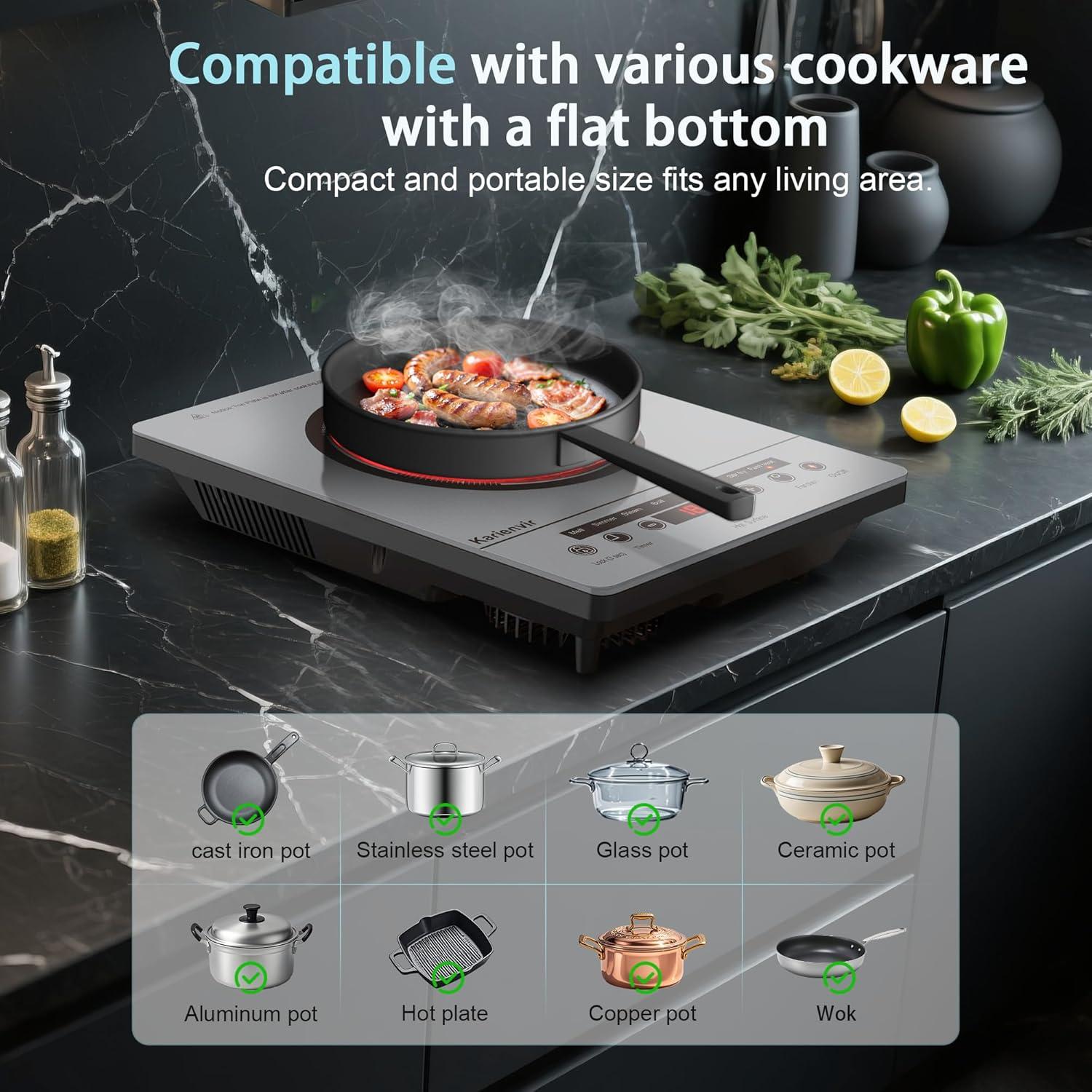 image2 Burner Electric Cooktop 110v 24 Inch Electric Stove Countertop ampamp Builtin Plugin Electrics Cooktop 8 Power Levels ampamp 8 Functions Touch Control Safety Lock Timer 2000W Karienvirsingle burner grey
