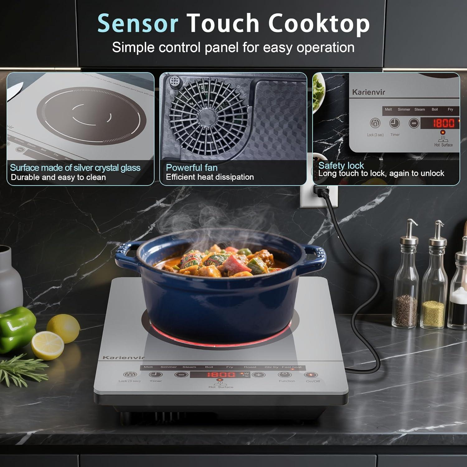 image2 Burner Electric Cooktop 110v 24 Inch Electric Stove Countertop ampamp Builtin Plugin Electrics Cooktop 8 Power Levels ampamp 8 Functions Touch Control Safety Lock Timer 2000W Karienvirsingle burner grey