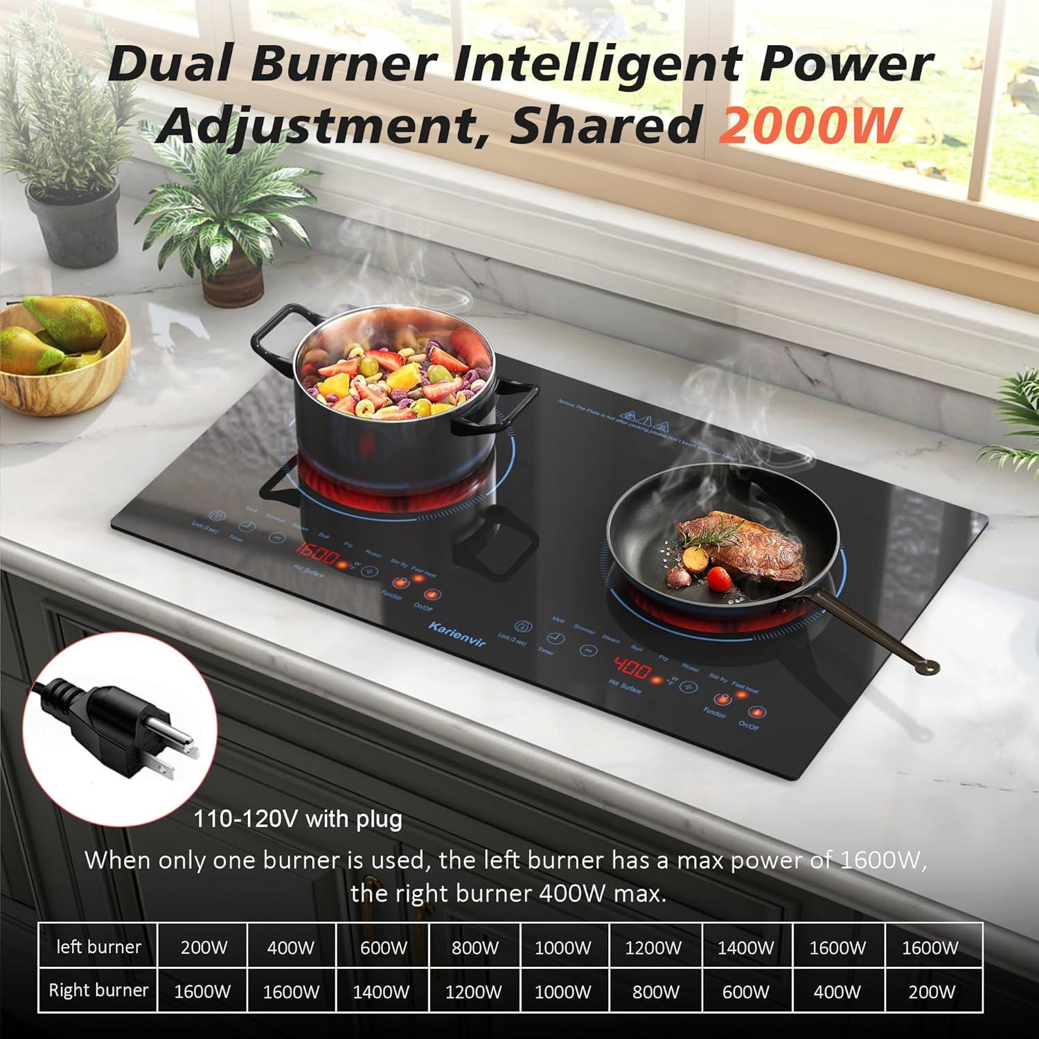 image2 Burner Electric Cooktop 110v 24 Inch Electric Stove Countertop ampamp Builtin Plugin Electrics Cooktop 8 Power Levels ampamp 8 Functions Touch Control Safety Lock Timer 2000W Karienvir24 inch blue 2 burner