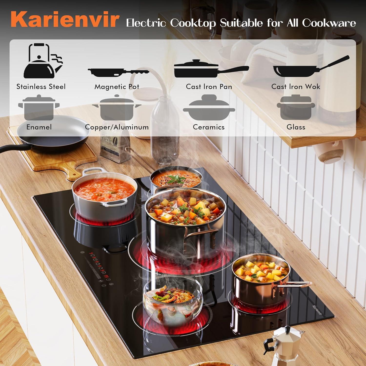 image24 Inch Electric Cooktop Built in Electrics Stove Top 4 Burner Electric Stove Touch Control 6000W 9 Power Levels Safety Lock Timer Pause Function 240V Hard WireNo PlugBlack 36 Inch Slide control