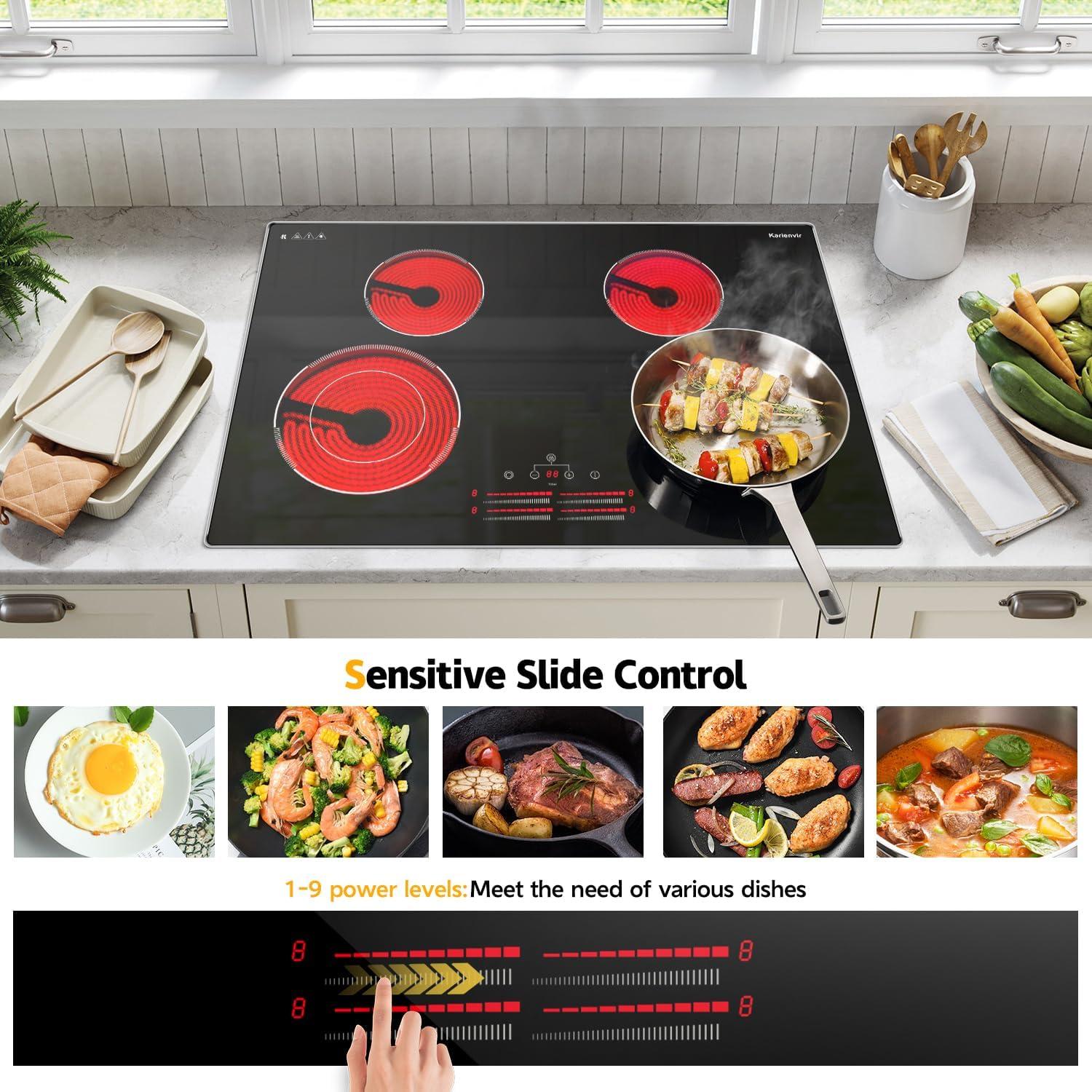 image24 Inch Electric Cooktop Built in Electrics Stove Top 4 Burner Electric Stove Touch Control 6000W 9 Power Levels Safety Lock Timer Pause Function 240V Hard WireNo Plugblack 30 inch 4 burner