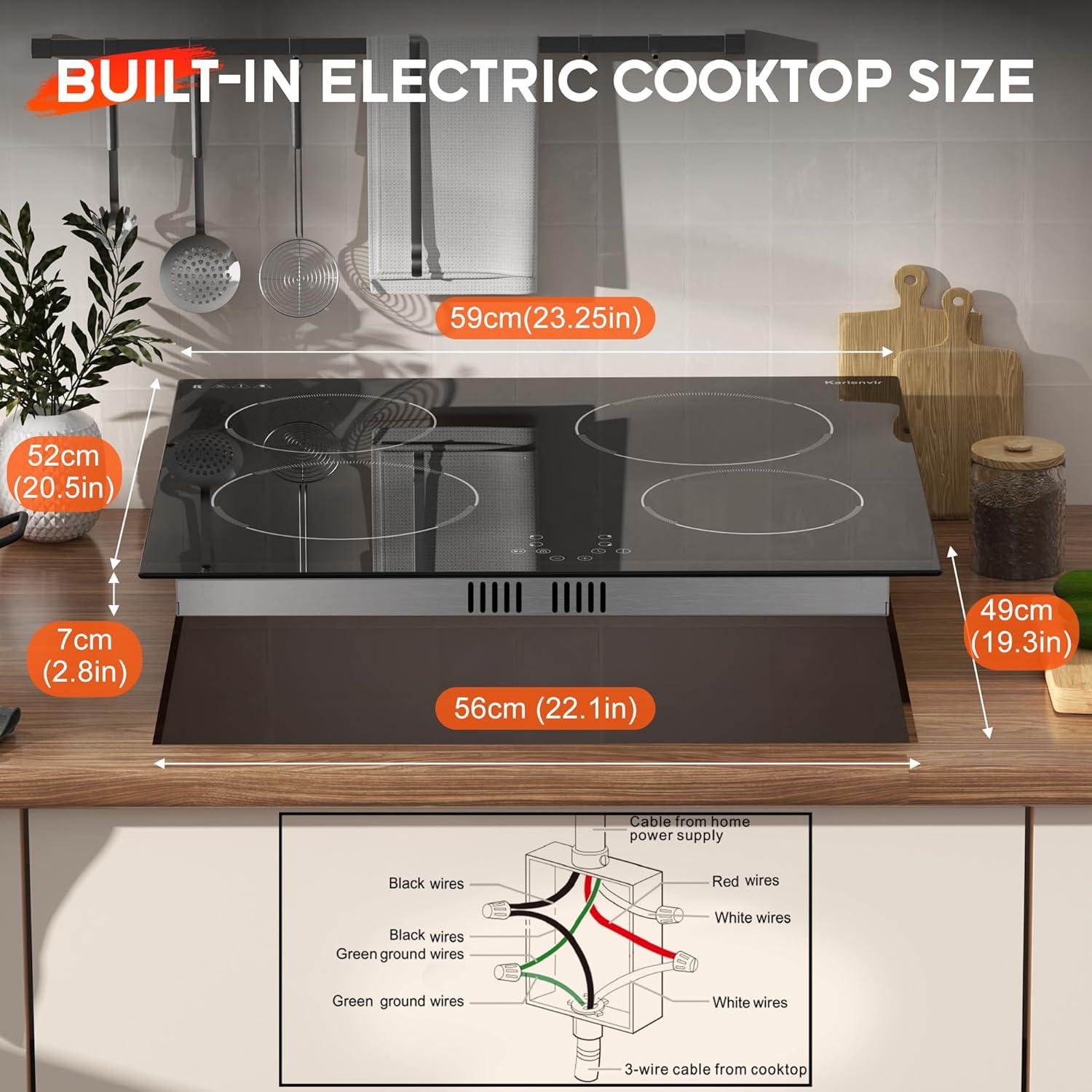 image24 Inch Electric Cooktop Built in Electrics Stove Top 4 Burner Electric Stove Touch Control 6000W 9 Power Levels Safety Lock Timer Pause Function 240V Hard WireNo PlugBlack 24 Inch 4 Burner Touch
