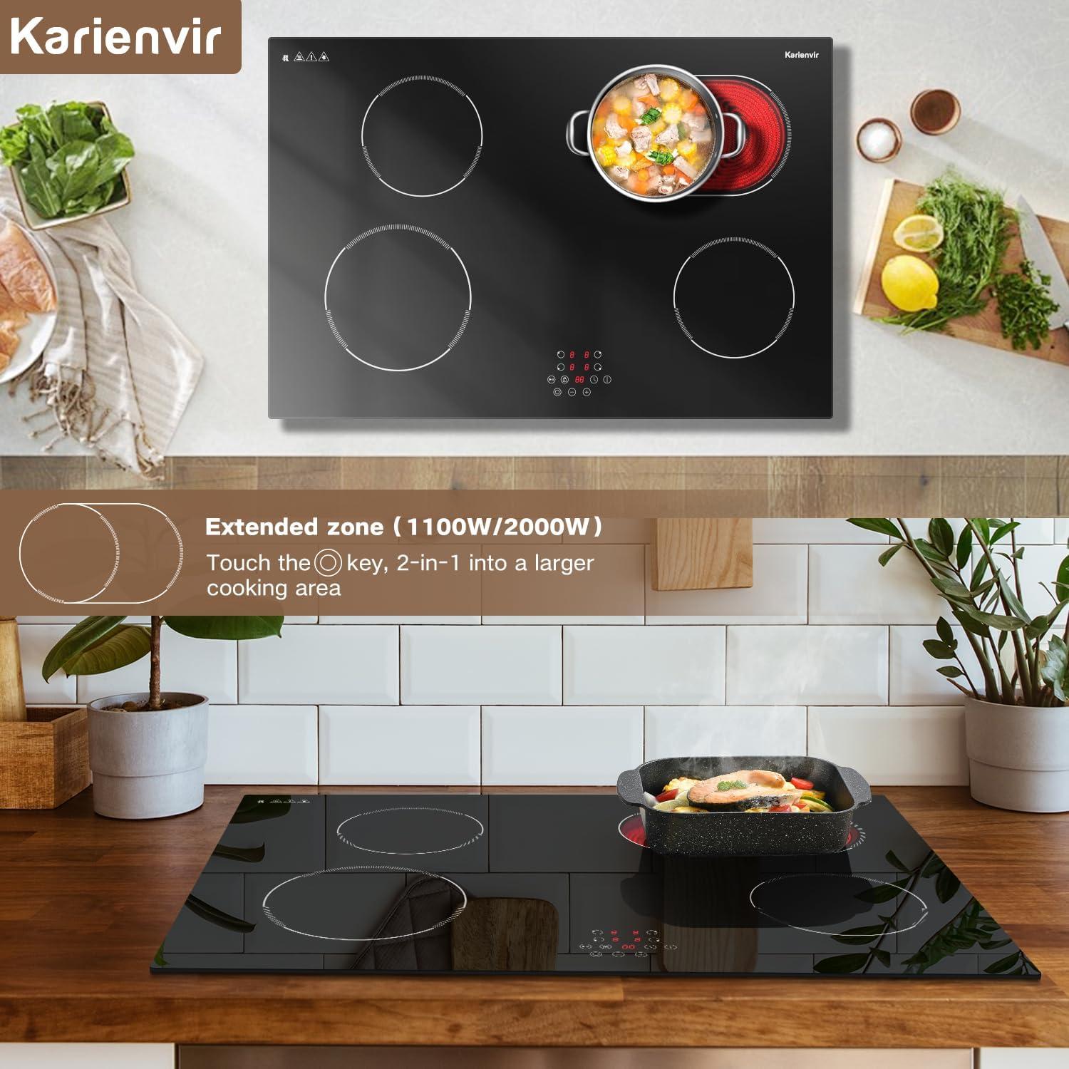 image24 Inch Electric Cooktop Built in Electrics Stove Top 4 Burner Electric Stove Touch Control 6000W 9 Power Levels Safety Lock Timer Pause Function 240V Hard WireNo Plugblack 30 inch 4 burner touch