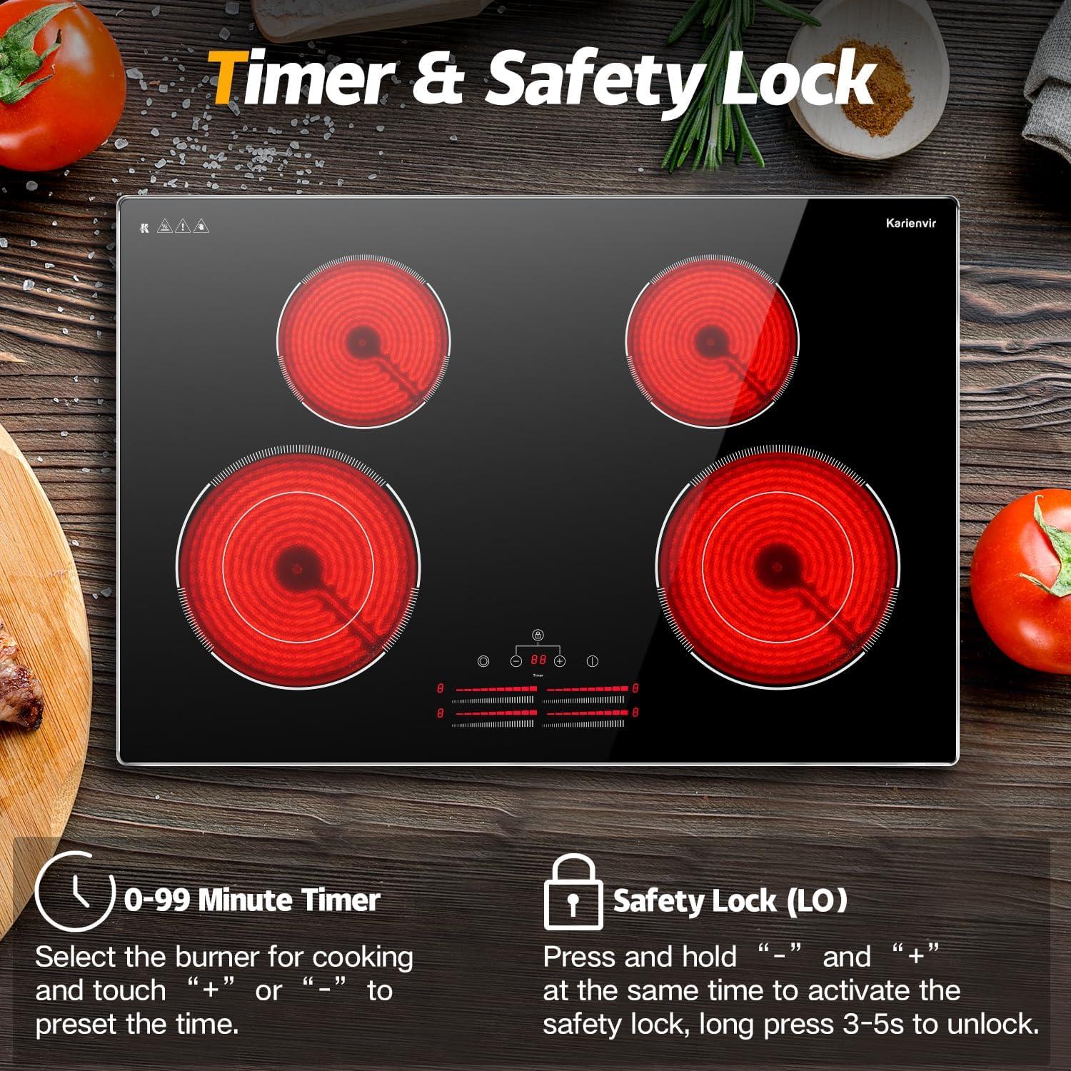 image24 Inch Electric Cooktop Built in Electrics Stove Top 4 Burner Electric Stove Touch Control 6000W 9 Power Levels Safety Lock Timer Pause Function 240V Hard WireNo Plugblack 30 inch 4 burner