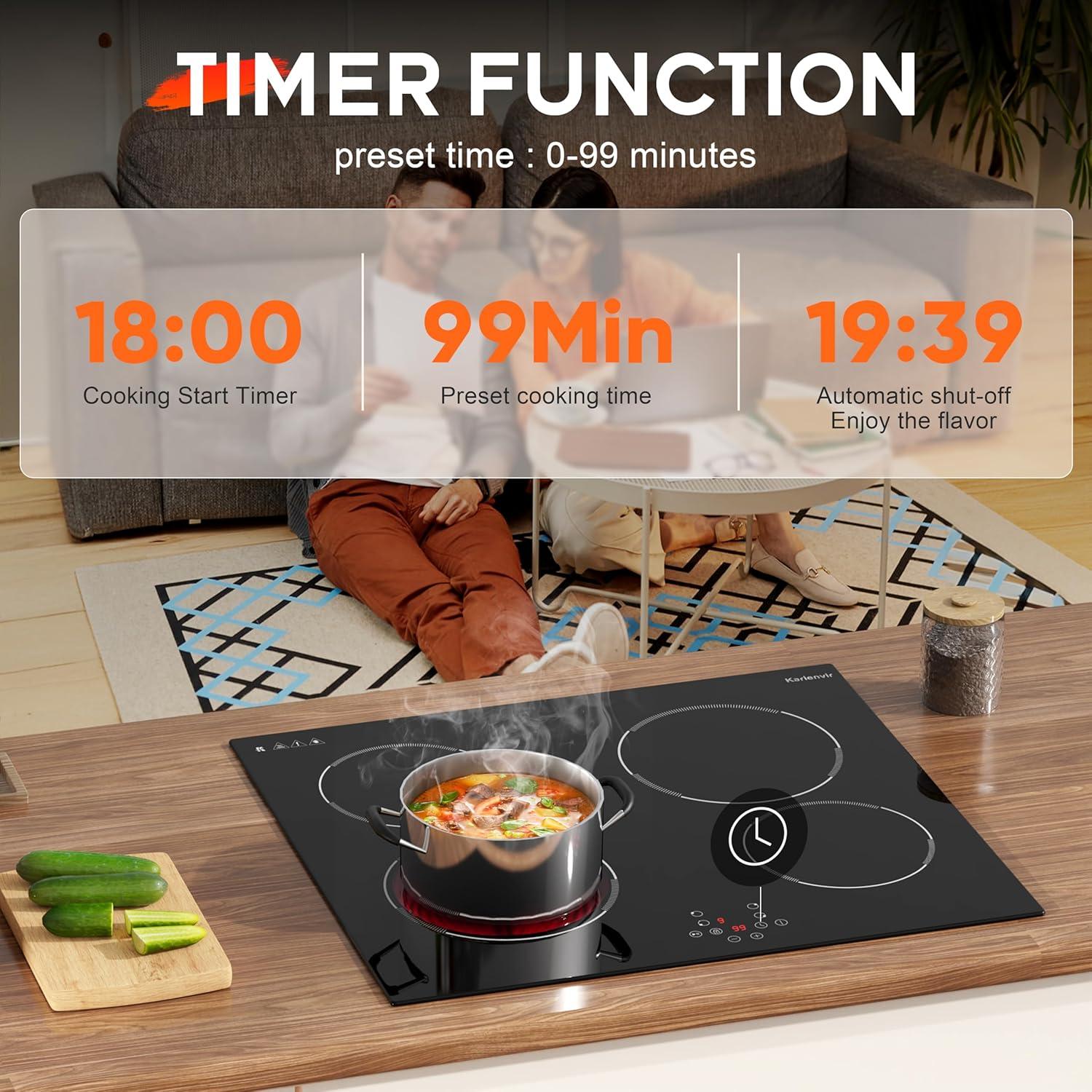 image24 Inch Electric Cooktop Built in Electrics Stove Top 4 Burner Electric Stove Touch Control 6000W 9 Power Levels Safety Lock Timer Pause Function 240V Hard WireNo PlugBlack 24 Inch 4 Burner Touch
