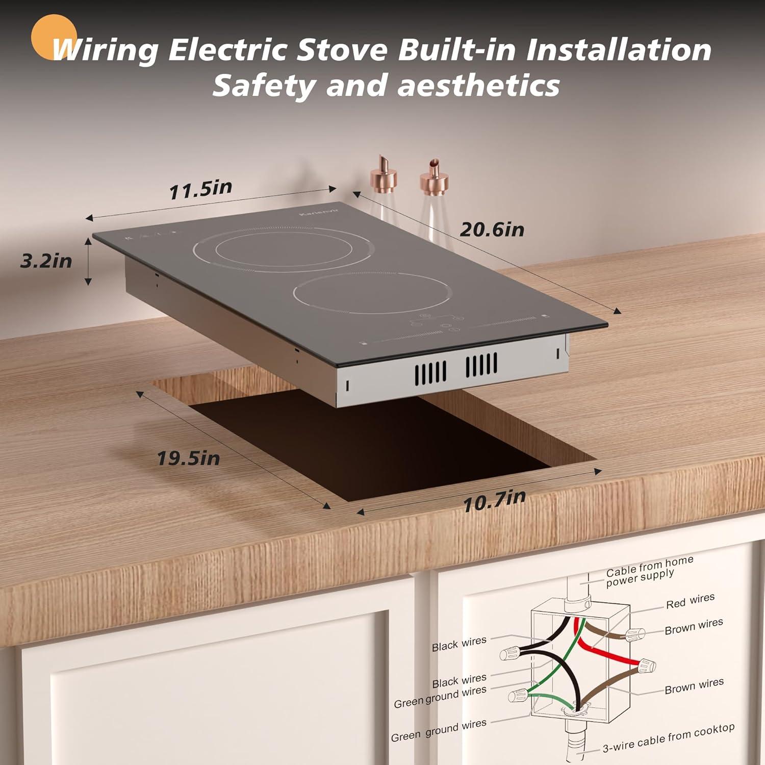 image24 Inch Electric Cooktop Built in Electrics Stove Top 4 Burner Electric Stove Touch Control 6000W 9 Power Levels Safety Lock Timer Pause Function 240V Hard WireNo Plugblack 12 inch 2 burner