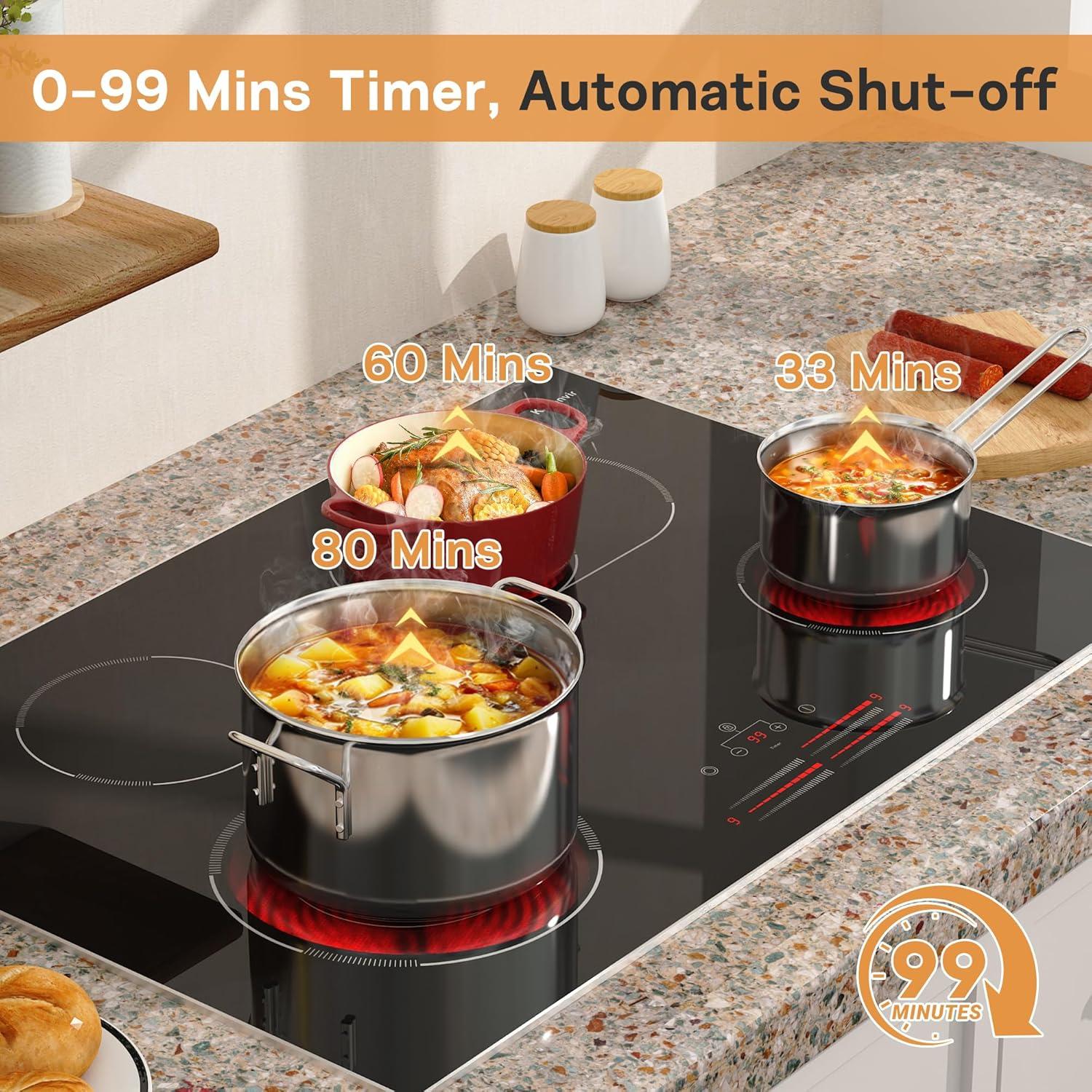 image24 Inch Electric Cooktop Built in Electrics Stove Top 4 Burner Electric Stove Touch Control 6000W 9 Power Levels Safety Lock Timer Pause Function 240V Hard WireNo PlugBlack 4 burner 30 inch