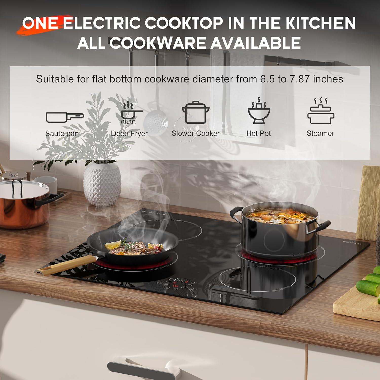 image24 Inch Electric Cooktop Built in Electrics Stove Top 4 Burner Electric Stove Touch Control 6000W 9 Power Levels Safety Lock Timer Pause Function 240V Hard WireNo PlugBlack 24 Inch 4 Burner Touch