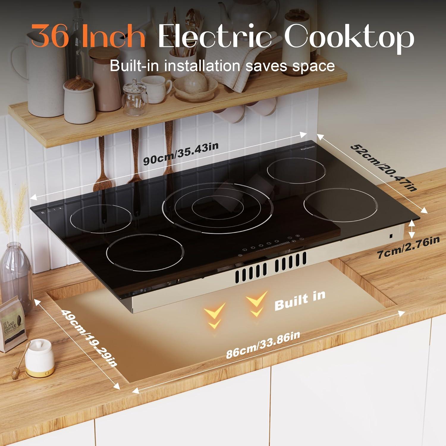image24 Inch Electric Cooktop Built in Electrics Stove Top 4 Burner Electric Stove Touch Control 6000W 9 Power Levels Safety Lock Timer Pause Function 240V Hard WireNo PlugBlack 36 Inch Slide control