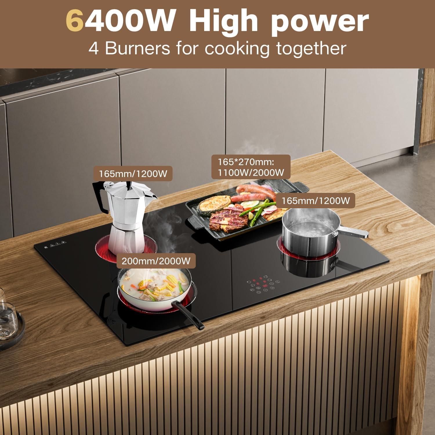 image24 Inch Electric Cooktop Built in Electrics Stove Top 4 Burner Electric Stove Touch Control 6000W 9 Power Levels Safety Lock Timer Pause Function 240V Hard WireNo Plugblack 30 inch 4 burner touch
