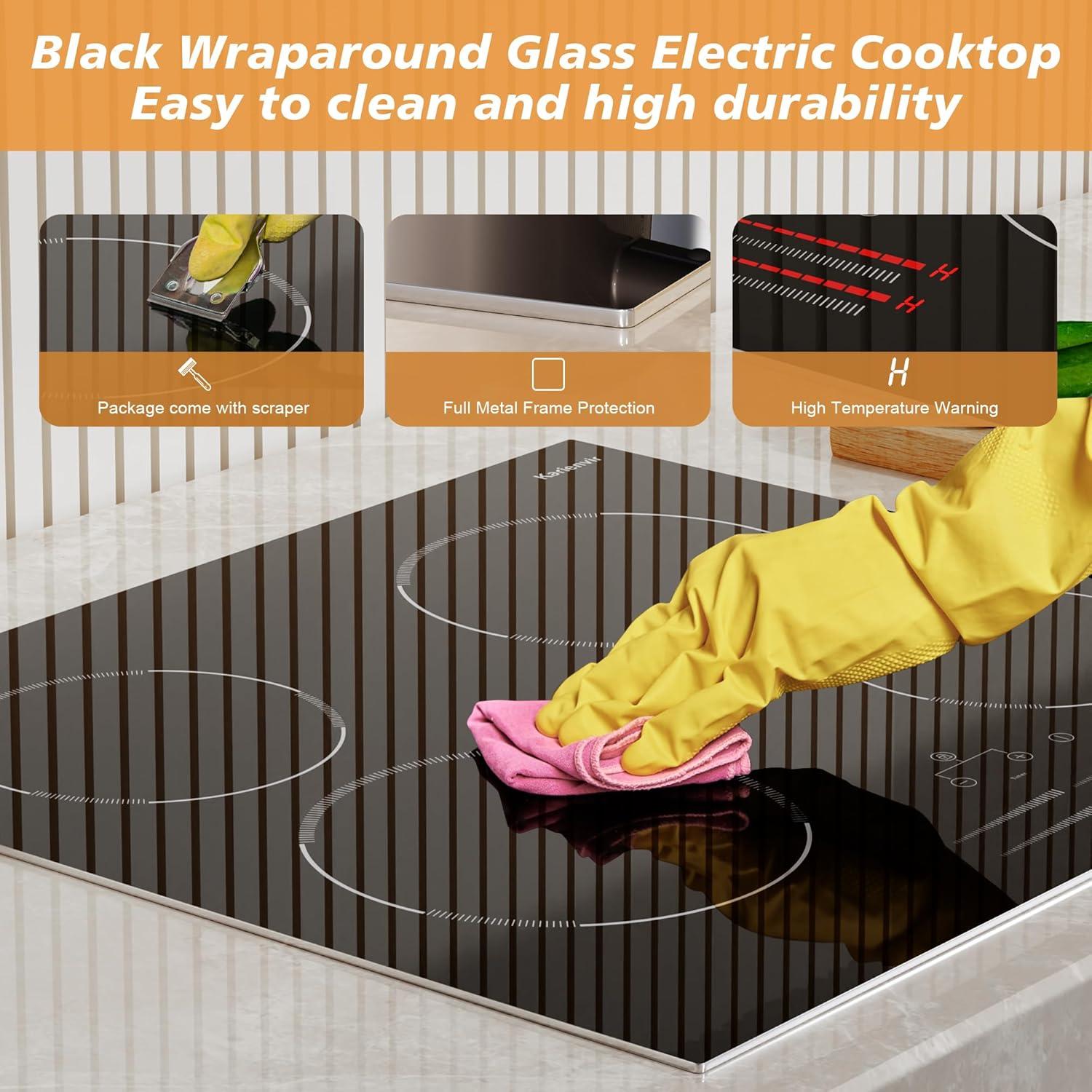 image24 Inch Electric Cooktop Built in Electrics Stove Top 4 Burner Electric Stove Touch Control 6000W 9 Power Levels Safety Lock Timer Pause Function 240V Hard WireNo Plugblack 24 inch 4 burner