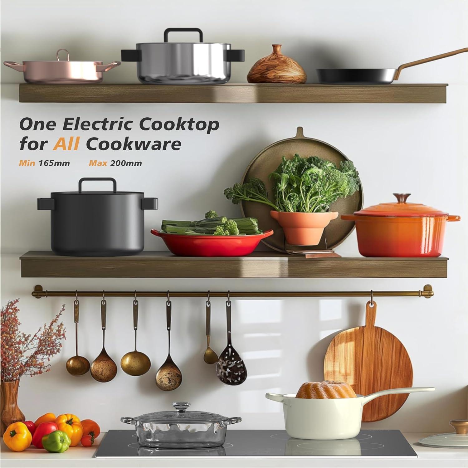 image24 Inch Electric Cooktop Built in Electrics Stove Top 4 Burner Electric Stove Touch Control 6000W 9 Power Levels Safety Lock Timer Pause Function 240V Hard WireNo Plugblack 24 inch 4 burner