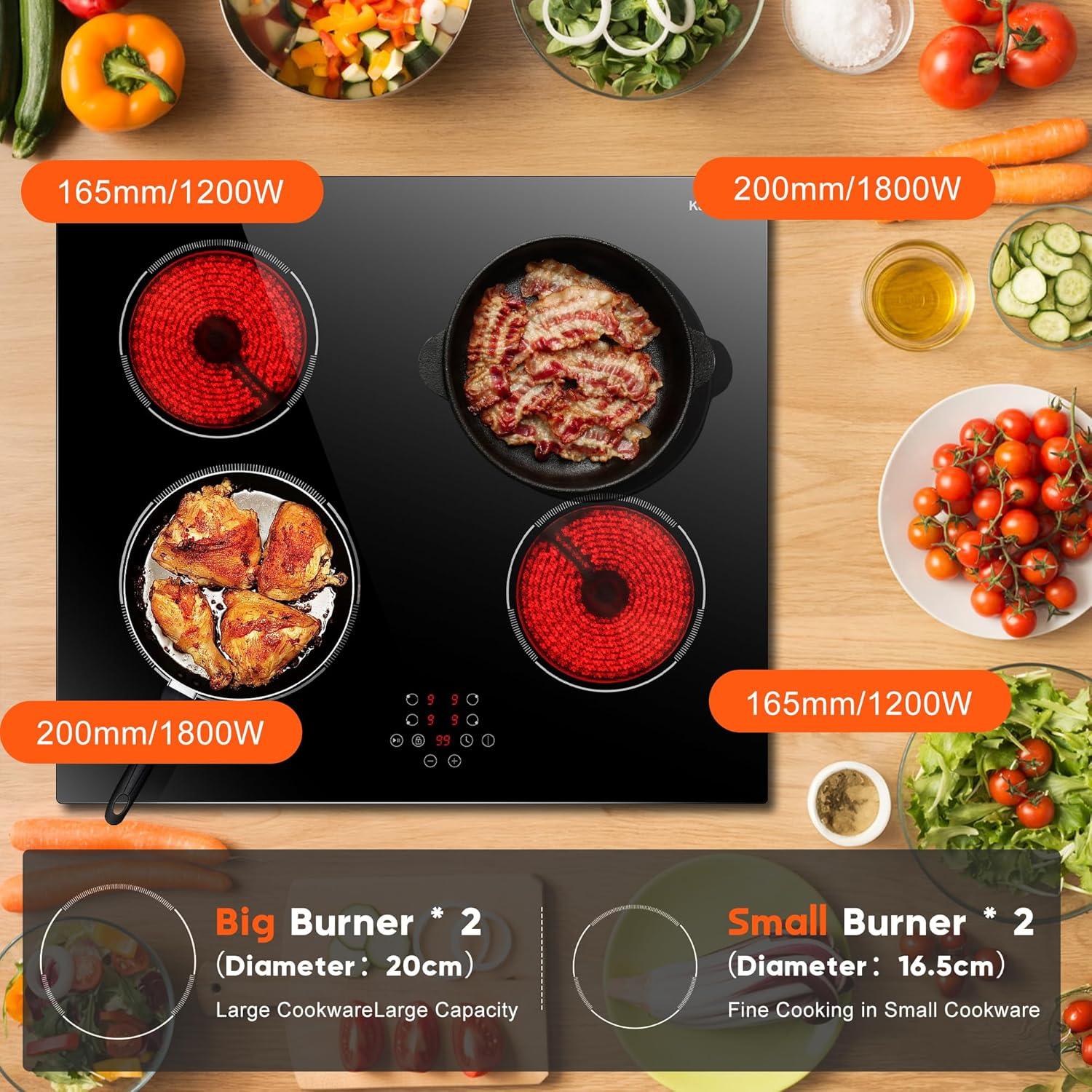 image24 Inch Electric Cooktop Built in Electrics Stove Top 4 Burner Electric Stove Touch Control 6000W 9 Power Levels Safety Lock Timer Pause Function 240V Hard WireNo PlugBlack 24 Inch 4 Burner Touch