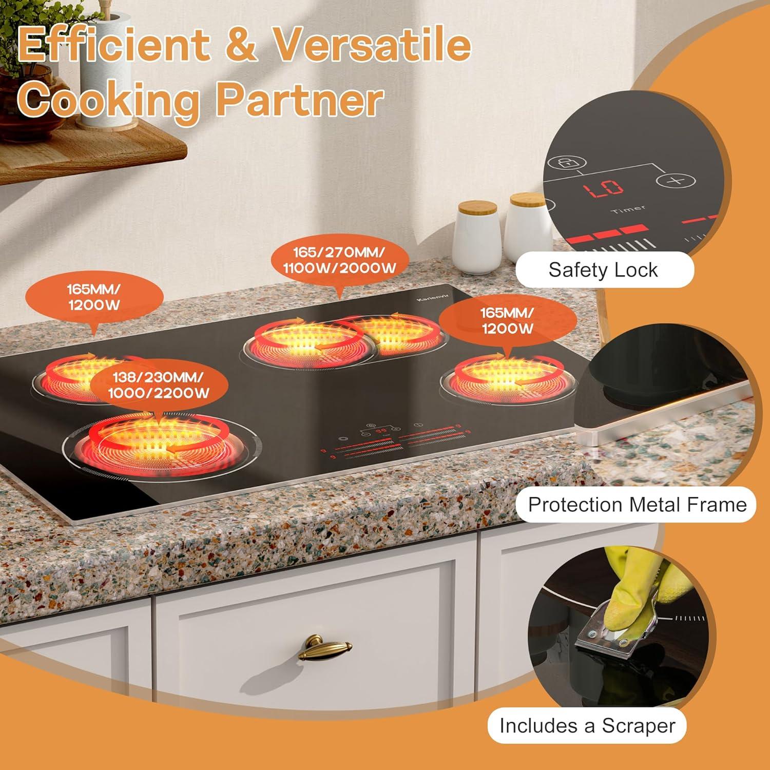 image24 Inch Electric Cooktop Built in Electrics Stove Top 4 Burner Electric Stove Touch Control 6000W 9 Power Levels Safety Lock Timer Pause Function 240V Hard WireNo PlugBlack 4 burner 30 inch