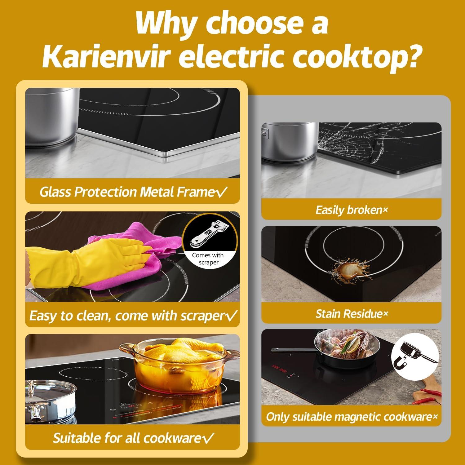 image24 Inch Electric Cooktop Built in Electrics Stove Top 4 Burner Electric Stove Touch Control 6000W 9 Power Levels Safety Lock Timer Pause Function 240V Hard WireNo Plugblack 30 inch 4 burner