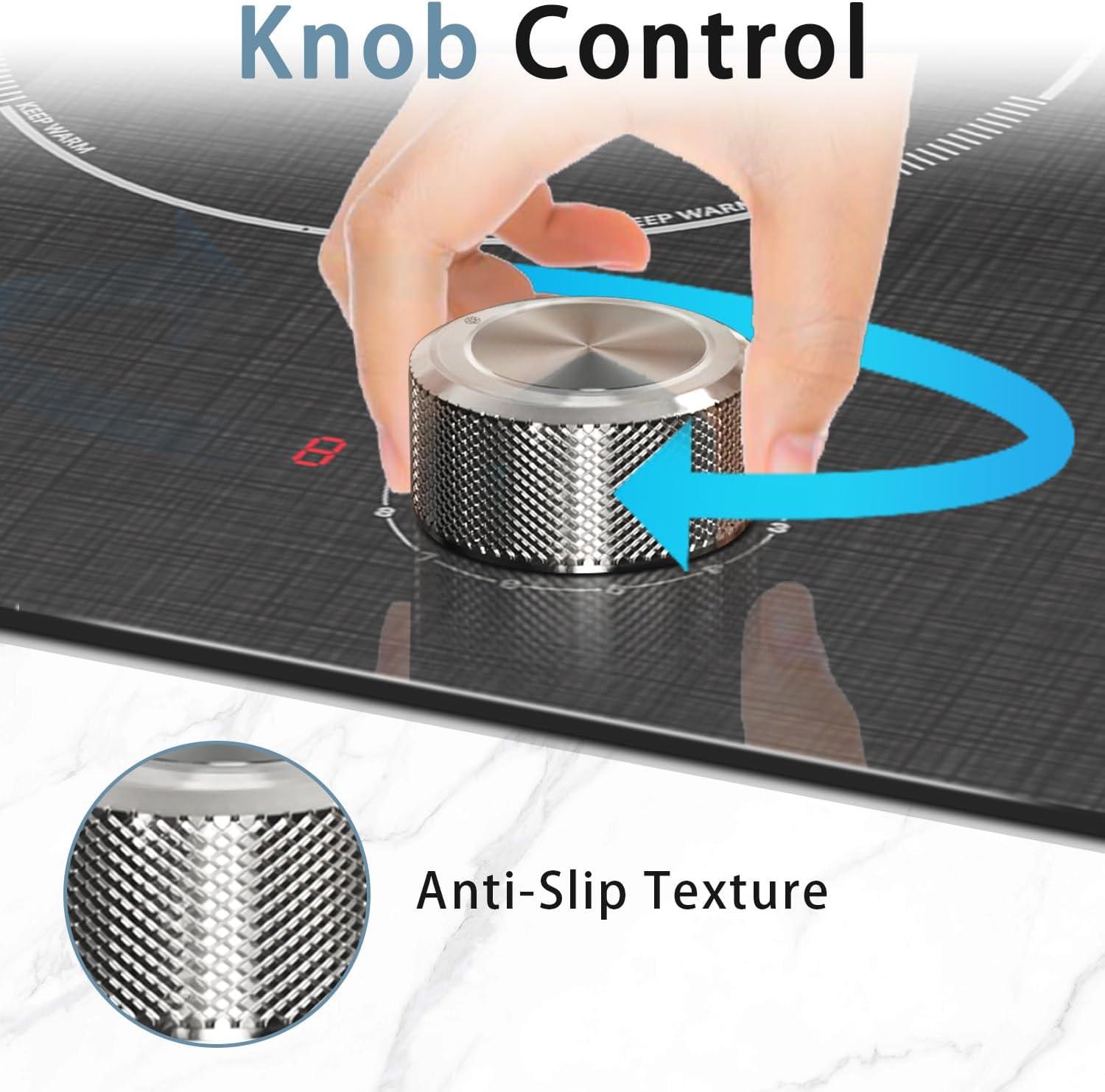 imageElectric Cooktop 24 Inch 4 Burner Electric Stove 6000W Textured Pattern 9 Power Lecels 220V240V Builtin Electrics Radiant Cooktop Knob Control Safe Lock Timer Pause12 inch grain knob