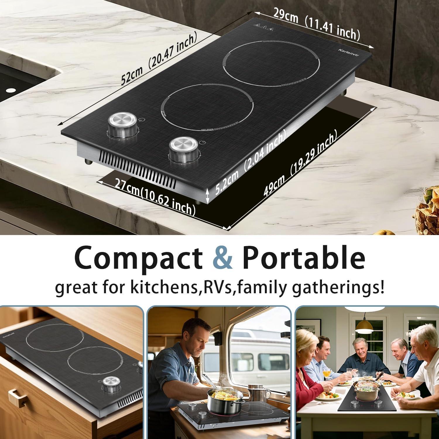 imageElectric Cooktop 24 Inch 4 Burner Electric Stove 6000W Textured Pattern 9 Power Lecels 220V240V Builtin Electrics Radiant Cooktop Knob Control Safe Lock Timer Pause12 inch grain knob