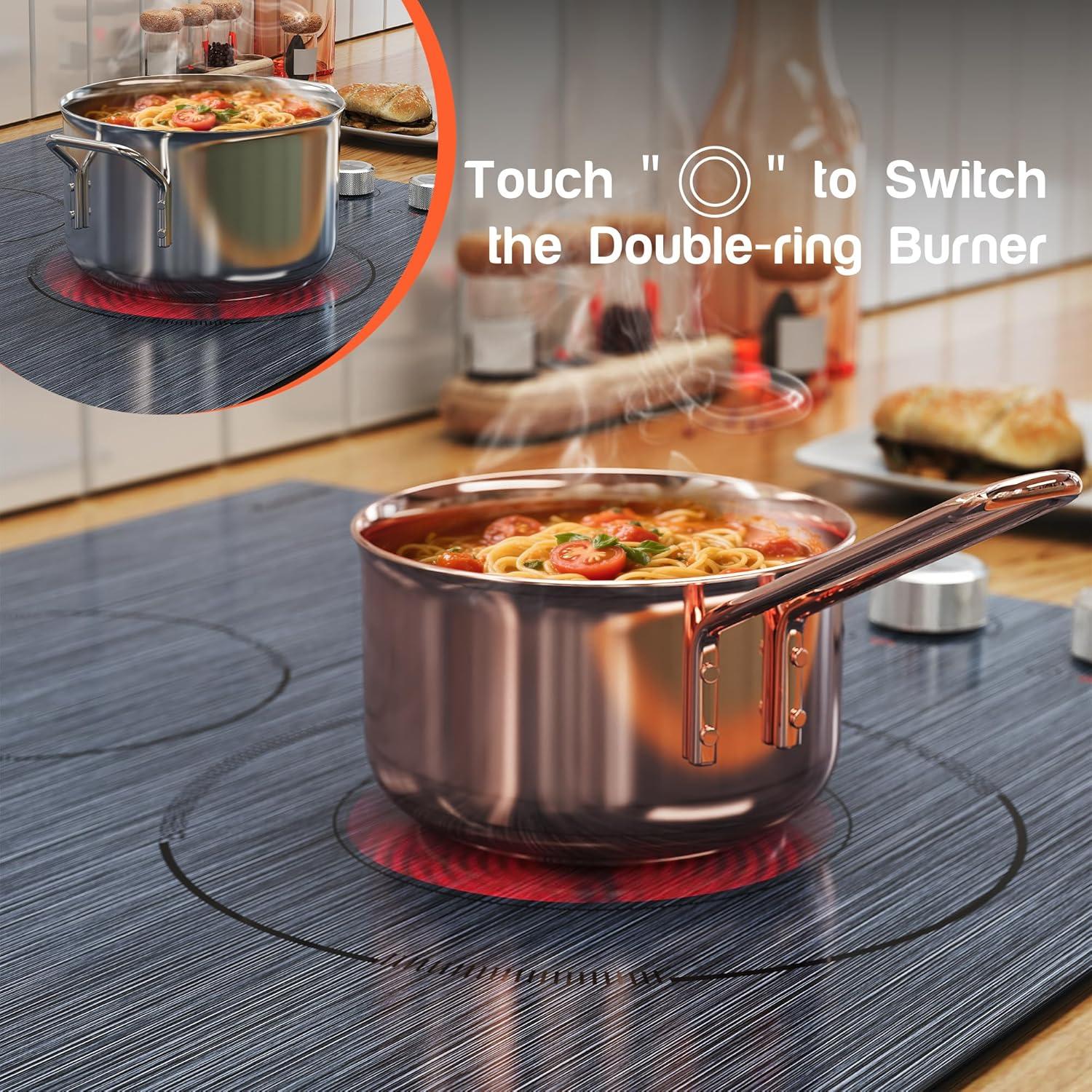 imageElectric Cooktop 24 Inch 4 Burner Electric Stove 6000W Textured Pattern 9 Power Lecels 220V240V Builtin Electrics Radiant Cooktop Knob Control Safe Lock Timer Pause30 Inch 4 Burner Black 207