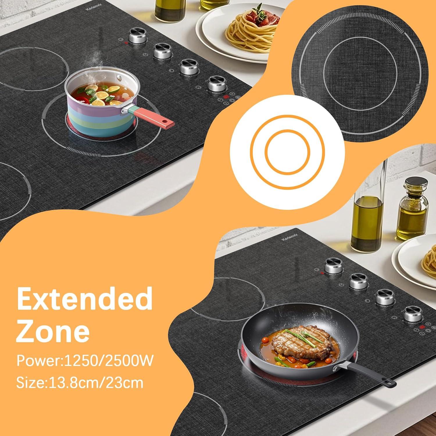 imageElectric Cooktop 24 Inch 4 Burner Electric Stove 6000W Textured Pattern 9 Power Lecels 220V240V Builtin Electrics Radiant Cooktop Knob Control Safe Lock Timer Pause30 Inch Black H03