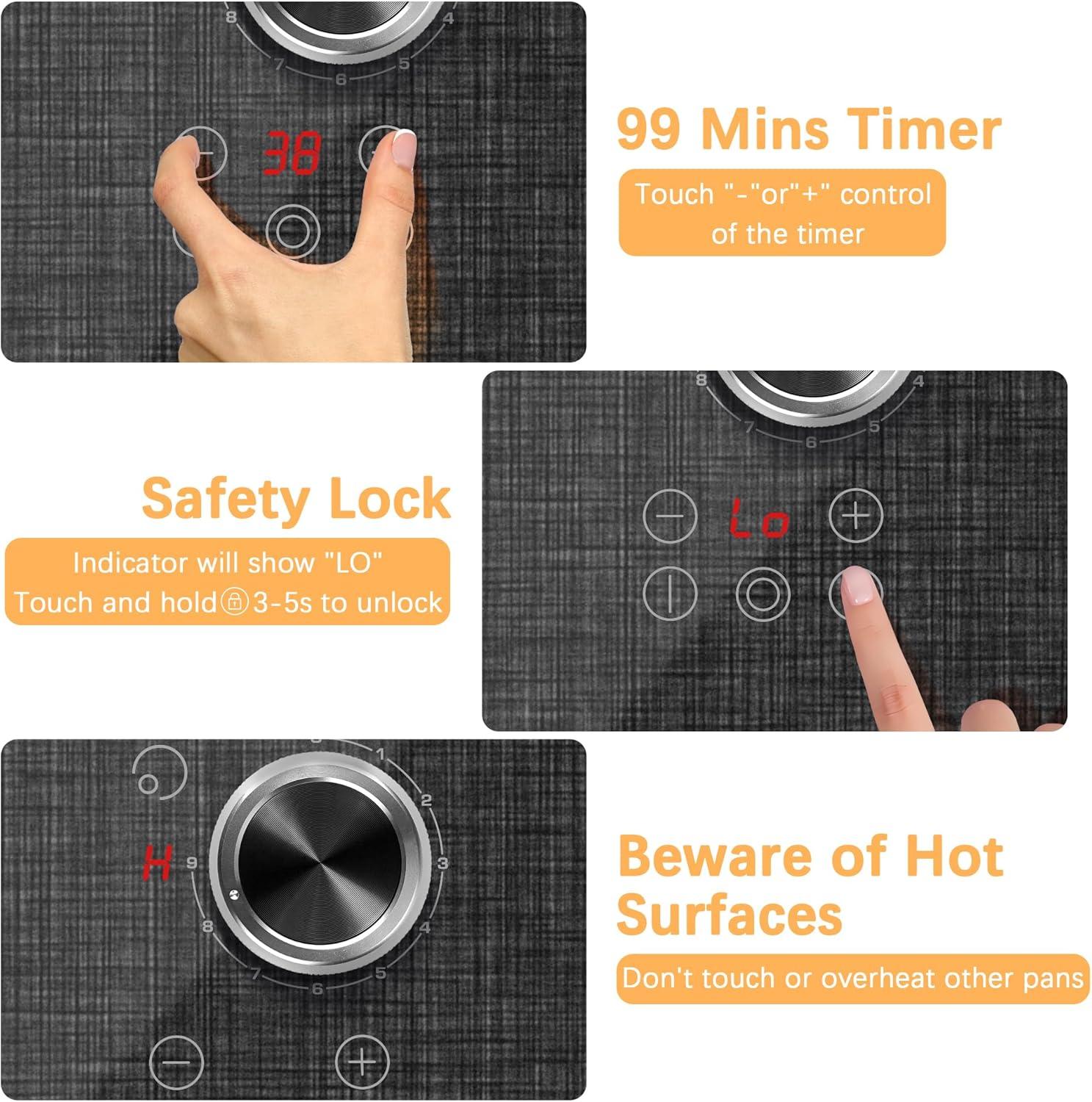 imageElectric Cooktop 24 Inch 4 Burner Electric Stove 6000W Textured Pattern 9 Power Lecels 220V240V Builtin Electrics Radiant Cooktop Knob Control Safe Lock Timer Pause30 Inch Black H03