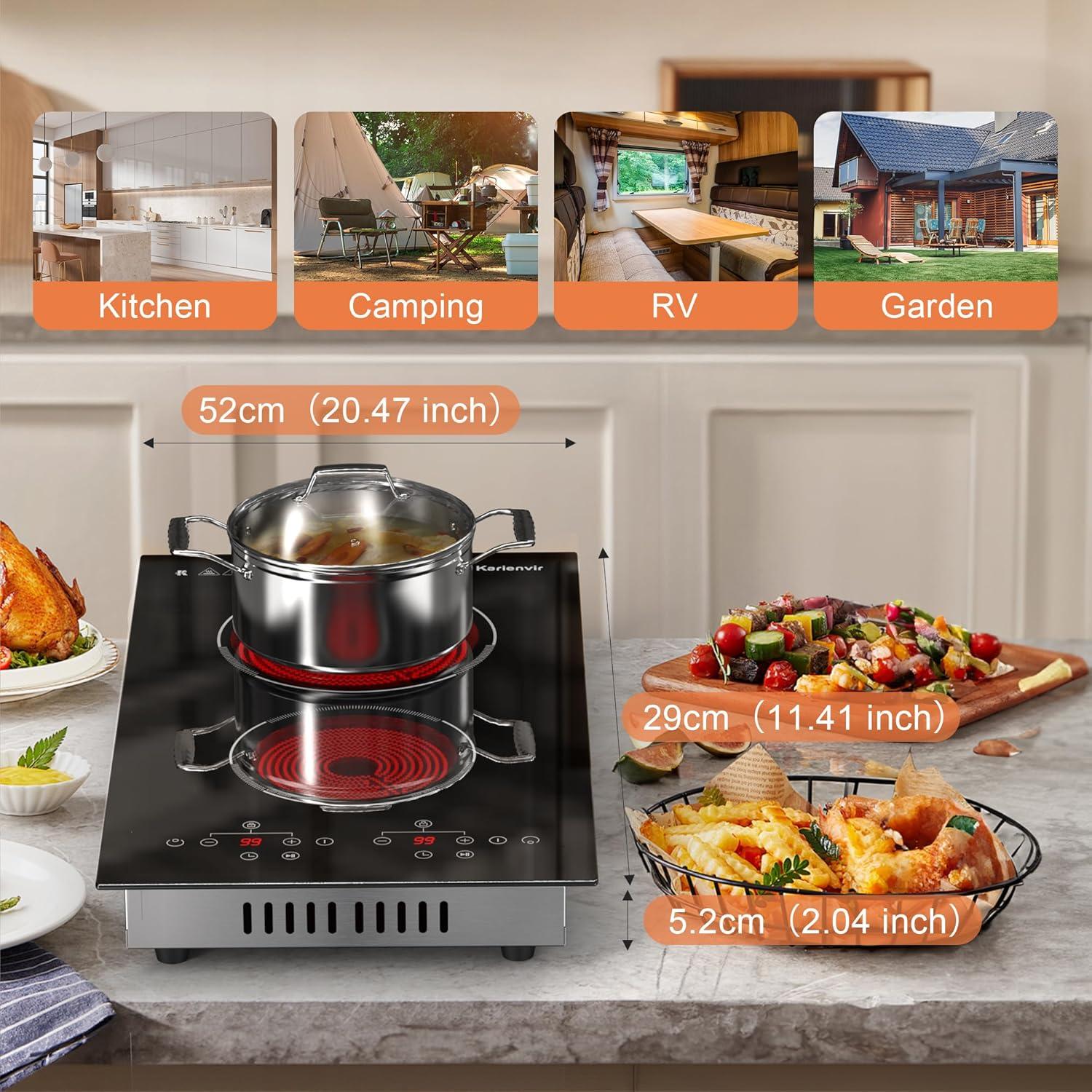 imageElectric Cooktop 24 Inch 4 Burner Electric Stove 6000W Textured Pattern 9 Power Lecels 220V240V Builtin Electrics Radiant Cooktop Knob Control Safe Lock Timer Pause12 inch black touch