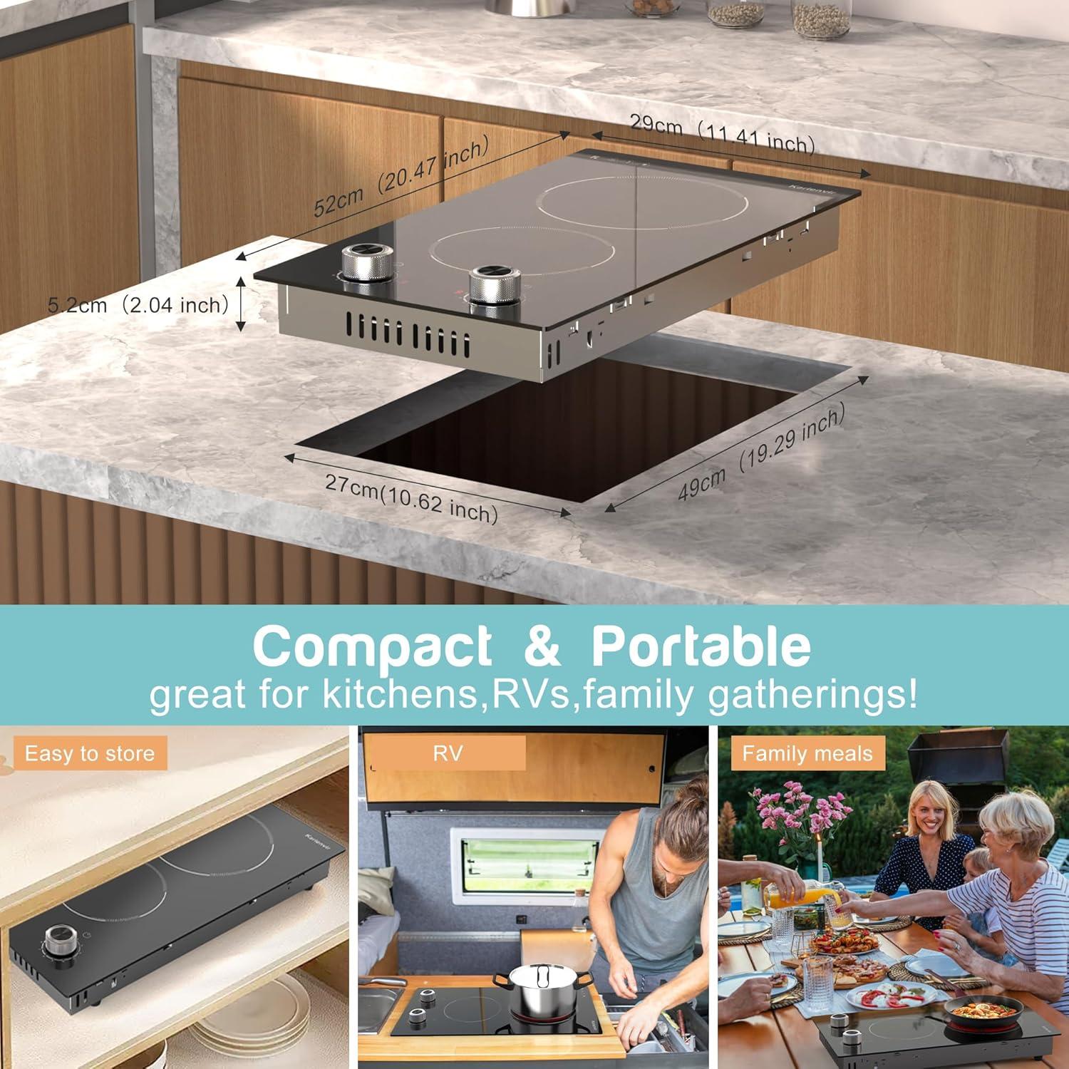 imageElectric Cooktop 24 Inch 4 Burner Electric Stove 6000W Textured Pattern 9 Power Lecels 220V240V Builtin Electrics Radiant Cooktop Knob Control Safe Lock Timer Pause12 inch black knob