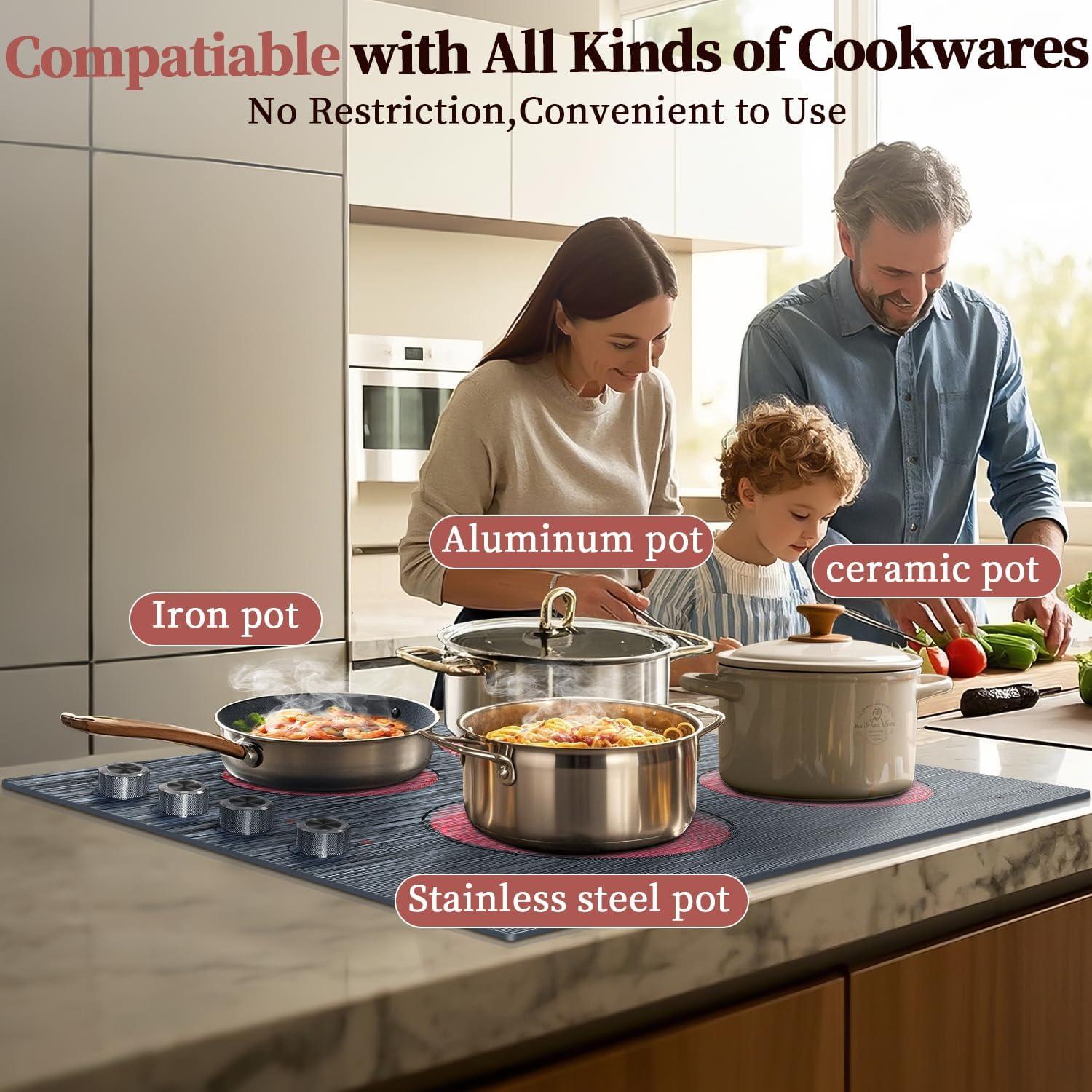 imageElectric Cooktop 24 Inch 4 Burner Electric Stove 6000W Textured Pattern 9 Power Lecels 220V240V Builtin Electrics Radiant Cooktop Knob Control Safe Lock Timer Pause24 Inch Black 207