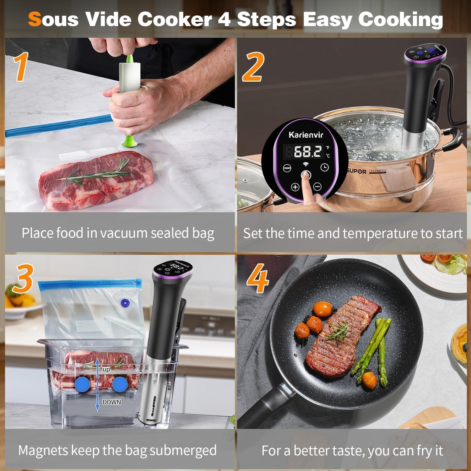 imageWIFI Sous Vide Cooker Sealable Bags Kit 1100W SousVide Cooker Immersion Circulator 109050194 Sous Vide Machine with Temperature ampamp Timer Touch Control AC120V60HzSous Vide Cooker Sealable Bag Kit