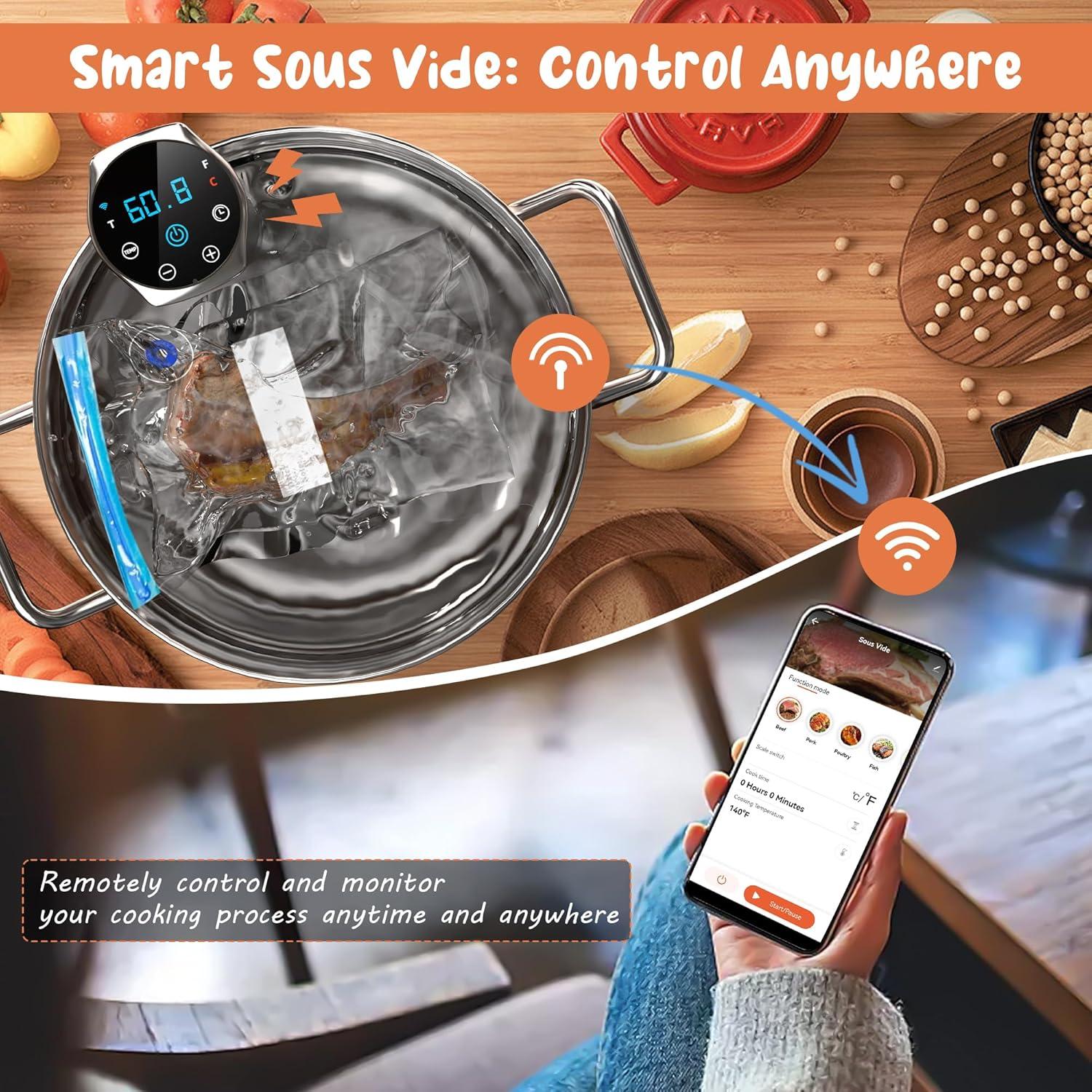 imageWIFI Sous Vide Cooker Sealable Bags Kit 1100W SousVide Cooker Immersion Circulator 109050194 Sous Vide Machine with Temperature ampamp Timer Touch Control AC120V60Hzwifi silver