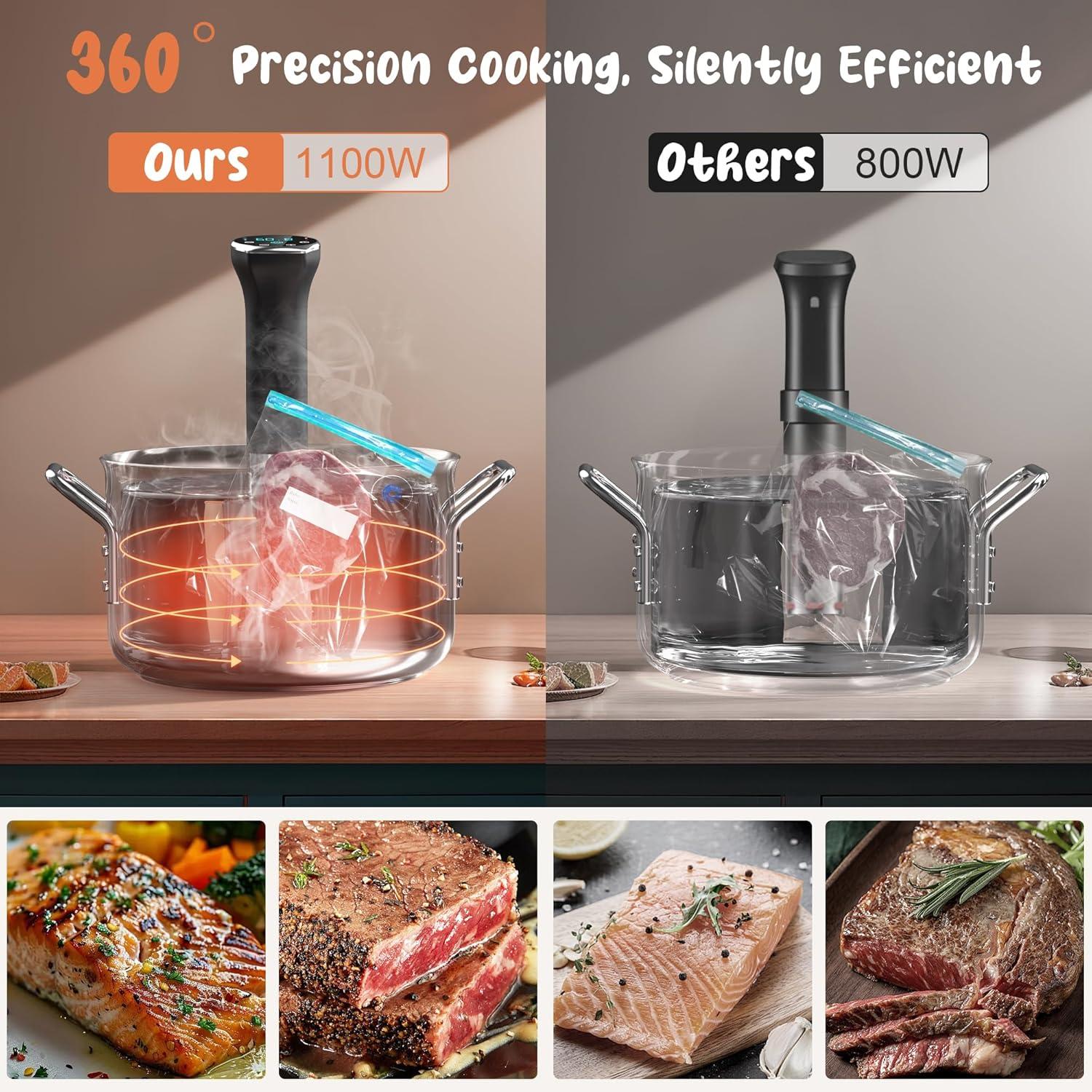 imageWIFI Sous Vide Cooker Sealable Bags Kit 1100W SousVide Cooker Immersion Circulator 109050194 Sous Vide Machine with Temperature ampamp Timer Touch Control AC120V60Hzwifi silver