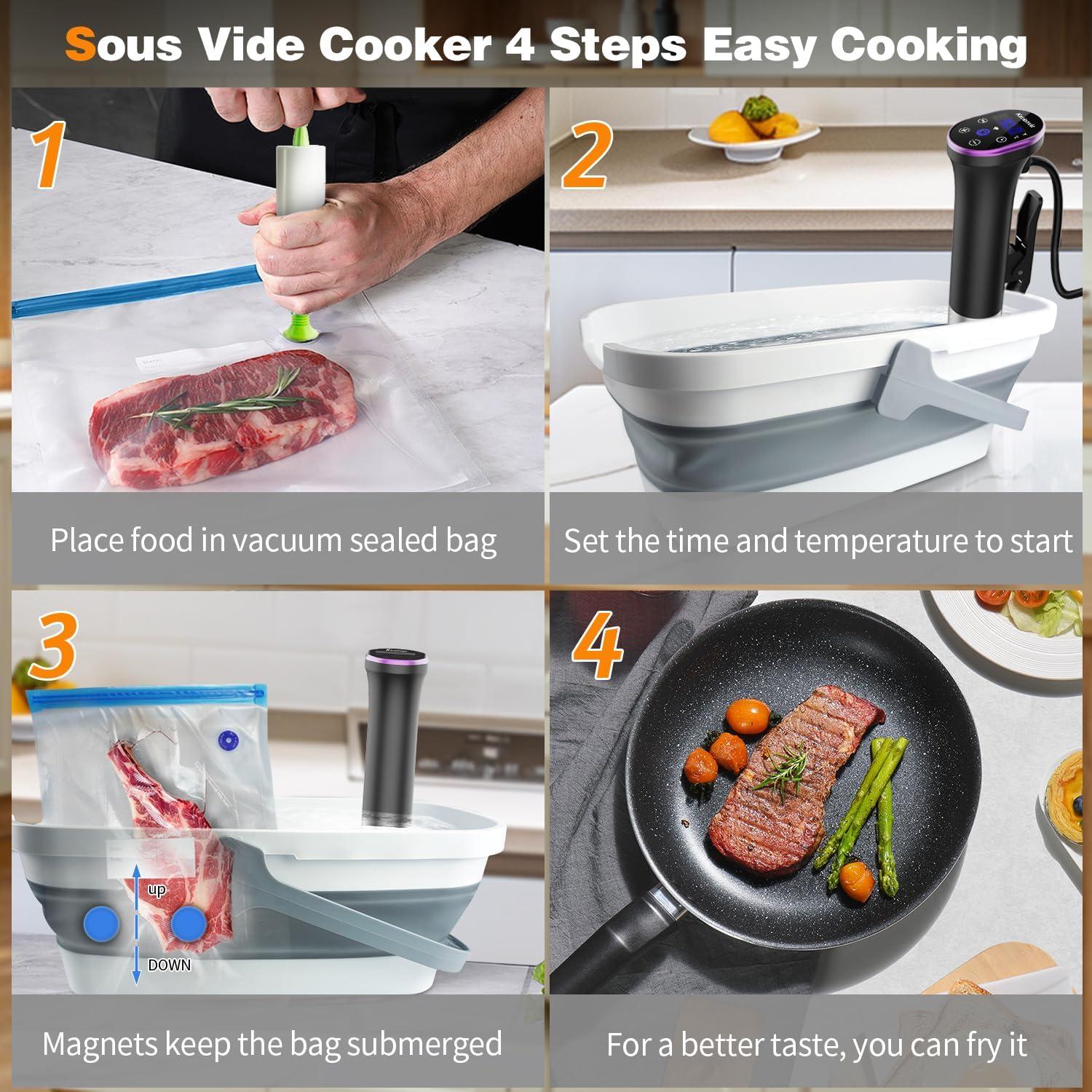 imageWIFI Sous Vide Cooker Sealable Bags Kit 1100W SousVide Cooker Immersion Circulator 109050194 Sous Vide Machine with Temperature ampamp Timer Touch Control AC120V60HzSous Vide Cooker Container Kit