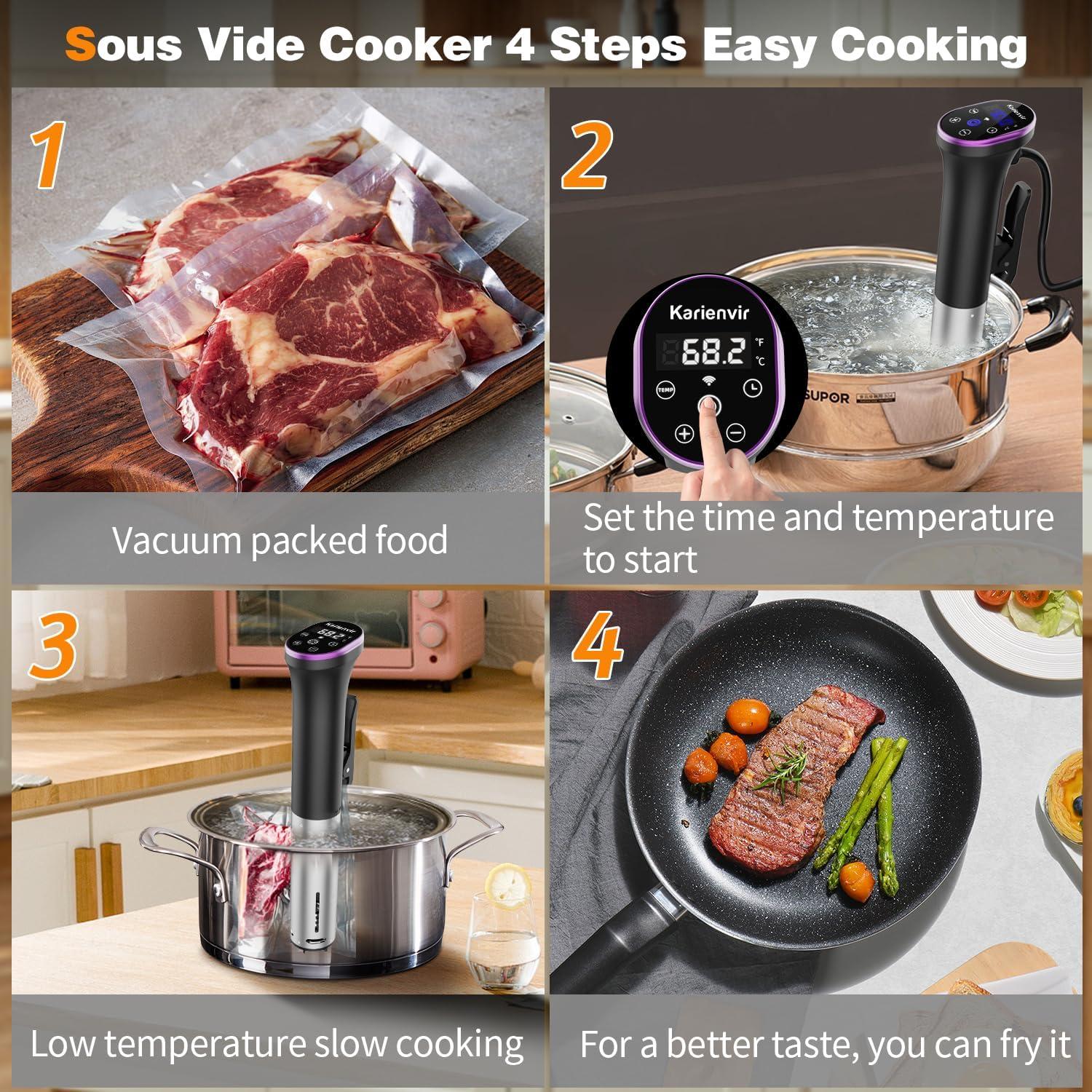 imageWIFI Sous Vide Cooker Sealable Bags Kit 1100W SousVide Cooker Immersion Circulator 109050194 Sous Vide Machine with Temperature ampamp Timer Touch Control AC120V60HzSous Vide Cooker WIFI Purple
