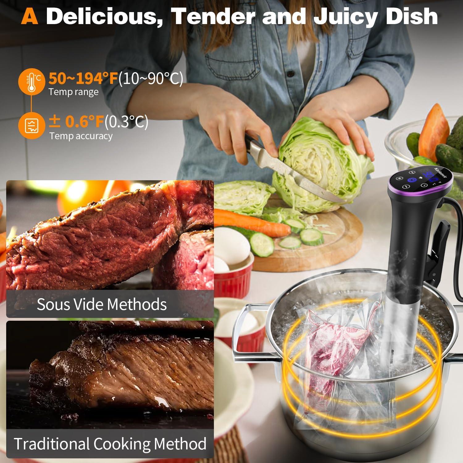 imageWIFI Sous Vide Cooker Sealable Bags Kit 1100W SousVide Cooker Immersion Circulator 109050194 Sous Vide Machine with Temperature ampamp Timer Touch Control AC120V60HzSous Vide Cooker WIFI Purple