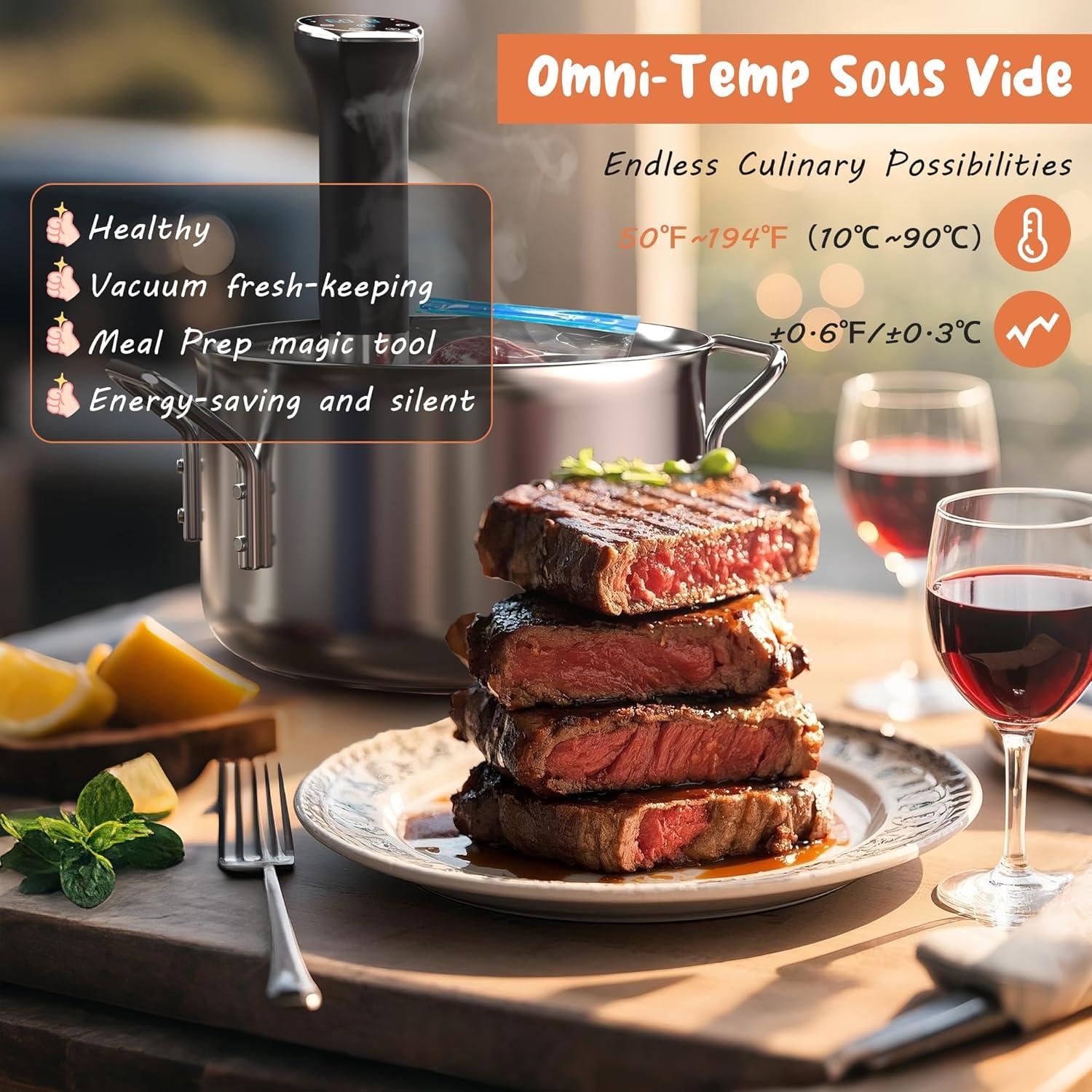 imageWIFI Sous Vide Cooker Sealable Bags Kit 1100W SousVide Cooker Immersion Circulator 109050194 Sous Vide Machine with Temperature ampamp Timer Touch Control AC120V60Hzwifi silver