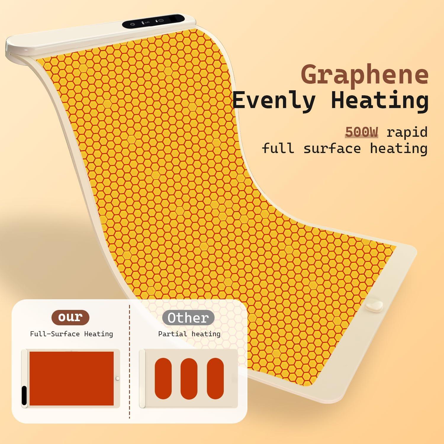 imageWarming Mat for Food 500W Upgrade Hightech Graphene Food Warming Mat Silicone Warming Tray Heating Fastly in 10s 7MM Raised Feet 6 Level Temp ampamp 6 Timer Setting Warming Tray Rollable BeigeBeige