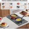 imageElectric Cooktop 24 Inch 4 Burner Electric Stove 6000W Textured Pattern 9 Power Lecels 220V240V Builtin Electrics Radiant Cooktop Knob Control Safe Lock Timer Pause12 inch drawing knob