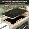 imageElectric Cooktop 24 Inch 4 Burner Electric Stove 6000W Textured Pattern 9 Power Lecels 220V240V Builtin Electrics Radiant Cooktop Knob Control Safe Lock Timer PauseBlack 36 Inch Touch Control