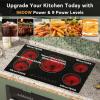imageElectric Cooktop 24 Inch 4 Burner Electric Stove 6000W Textured Pattern 9 Power Lecels 220V240V Builtin Electrics Radiant Cooktop Knob Control Safe Lock Timer PauseBlack 36 Inch Touch Control