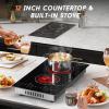 imageElectric Cooktop 24 Inch 4 Burner Electric Stove 6000W Textured Pattern 9 Power Lecels 220V240V Builtin Electrics Radiant Cooktop Knob Control Safe Lock Timer Pause12 inch black touch