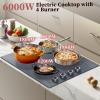 imageElectric Cooktop 24 Inch 4 Burner Electric Stove 6000W Textured Pattern 9 Power Lecels 220V240V Builtin Electrics Radiant Cooktop Knob Control Safe Lock Timer Pause24 Inch Black 207