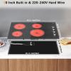 imageElectric Cooktop 24 Inch 4 Burner Electric Stove 6000W Textured Pattern 9 Power Lecels 220V240V Builtin Electrics Radiant Cooktop Knob Control Safe Lock Timer Pause30 Inch Black H03