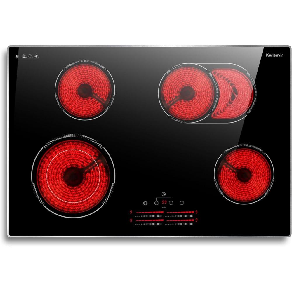 image24 Inch Electric Cooktop Built in Electrics Stove Top 4 Burner Electric Stove Touch Control 6000W 9 Power Levels Safety Lock Timer Pause Function 240V Hard WireNo PlugBlack 4 burner 30 inch