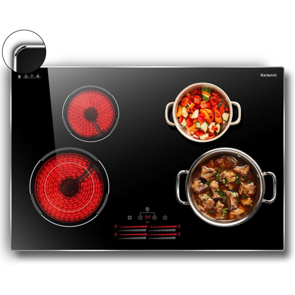 image24 Inch Electric Cooktop Built in Electrics Stove Top 4 Burner Electric Stove Touch Control 6000W 9 Power Levels Safety Lock Timer Pause Function 240V Hard WireNo Plugblack 30 inch 4 burner